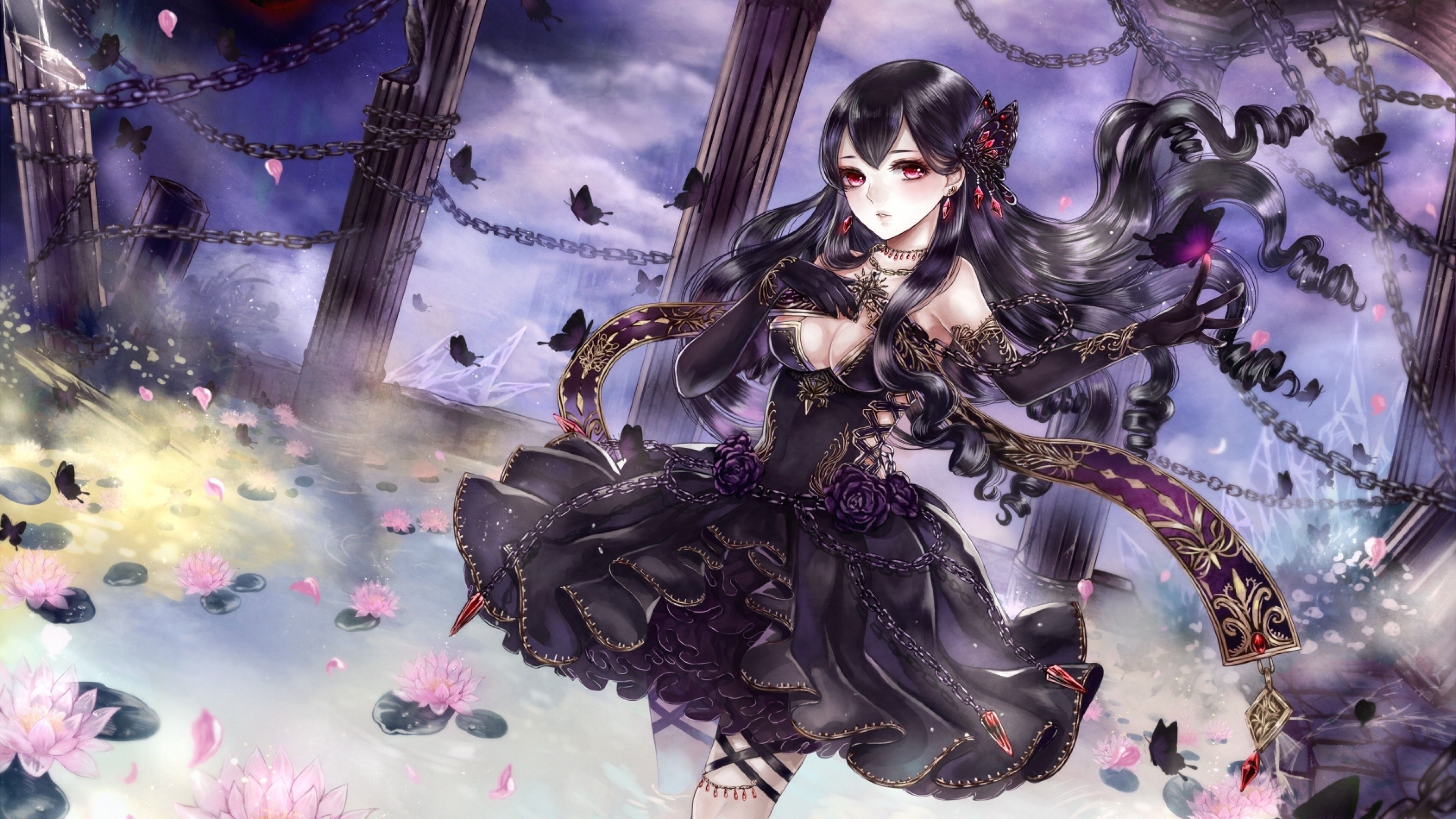 Wallpaper girl, butterfly, darkness, anime, art for mobile and desktop,  section арт, resolution 4000x2576 - download