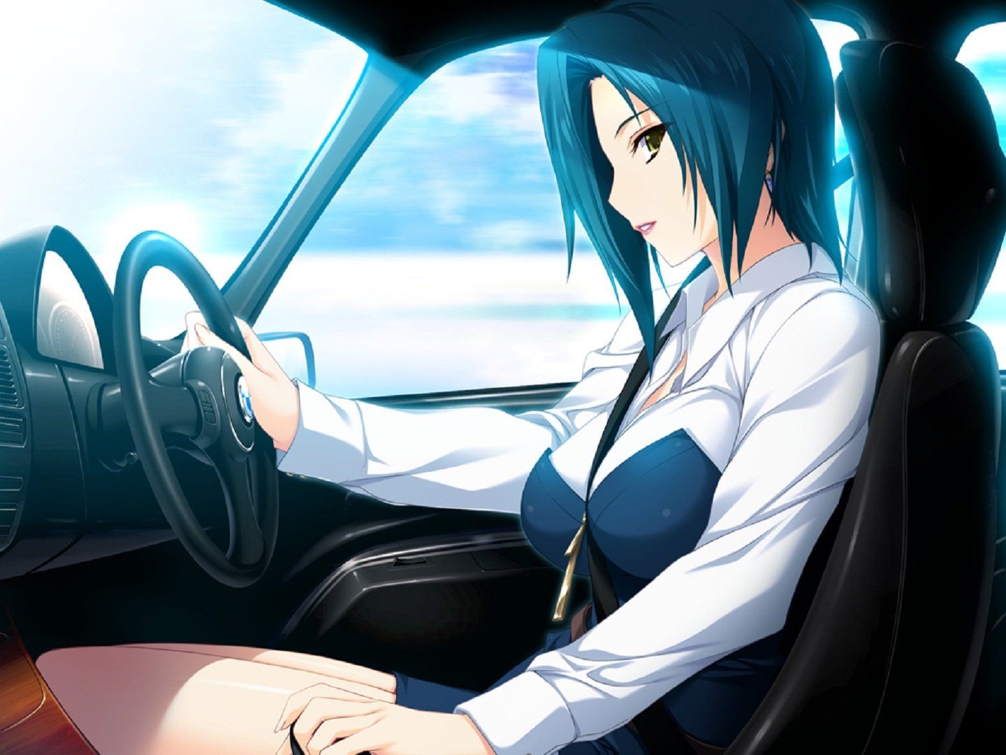 Anime girl driving car lovely beauty wallpaperx1080