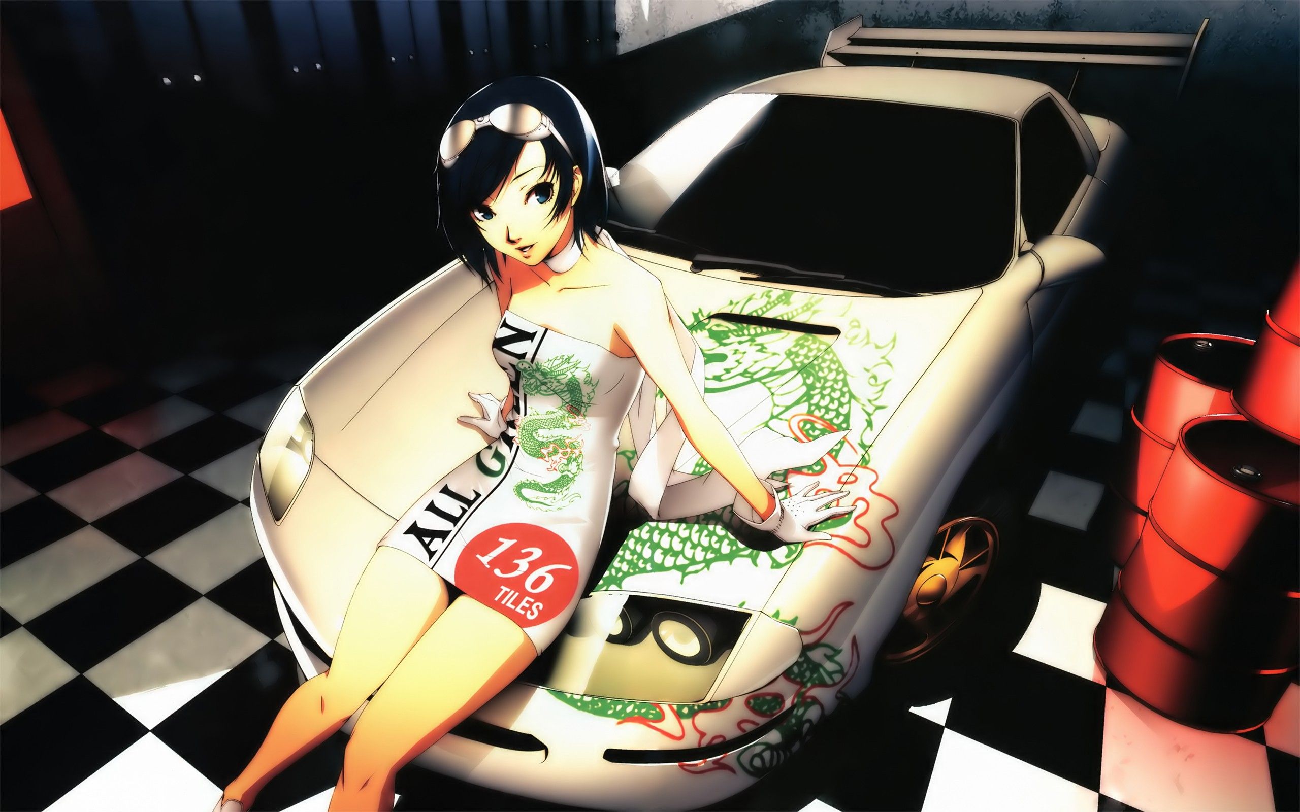 Small dump of anime girls (and boy) with cars wallpaper