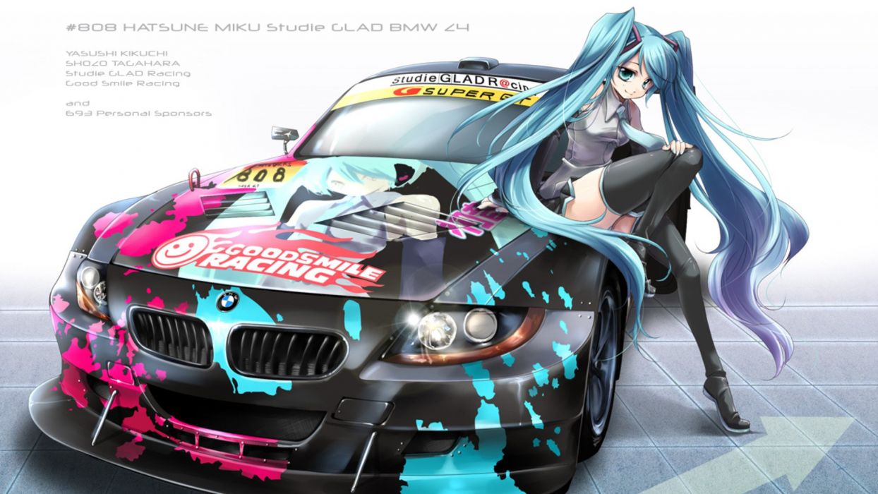 BMW Vocaloid Hatsune Miku cars tie long hair anime girls detached