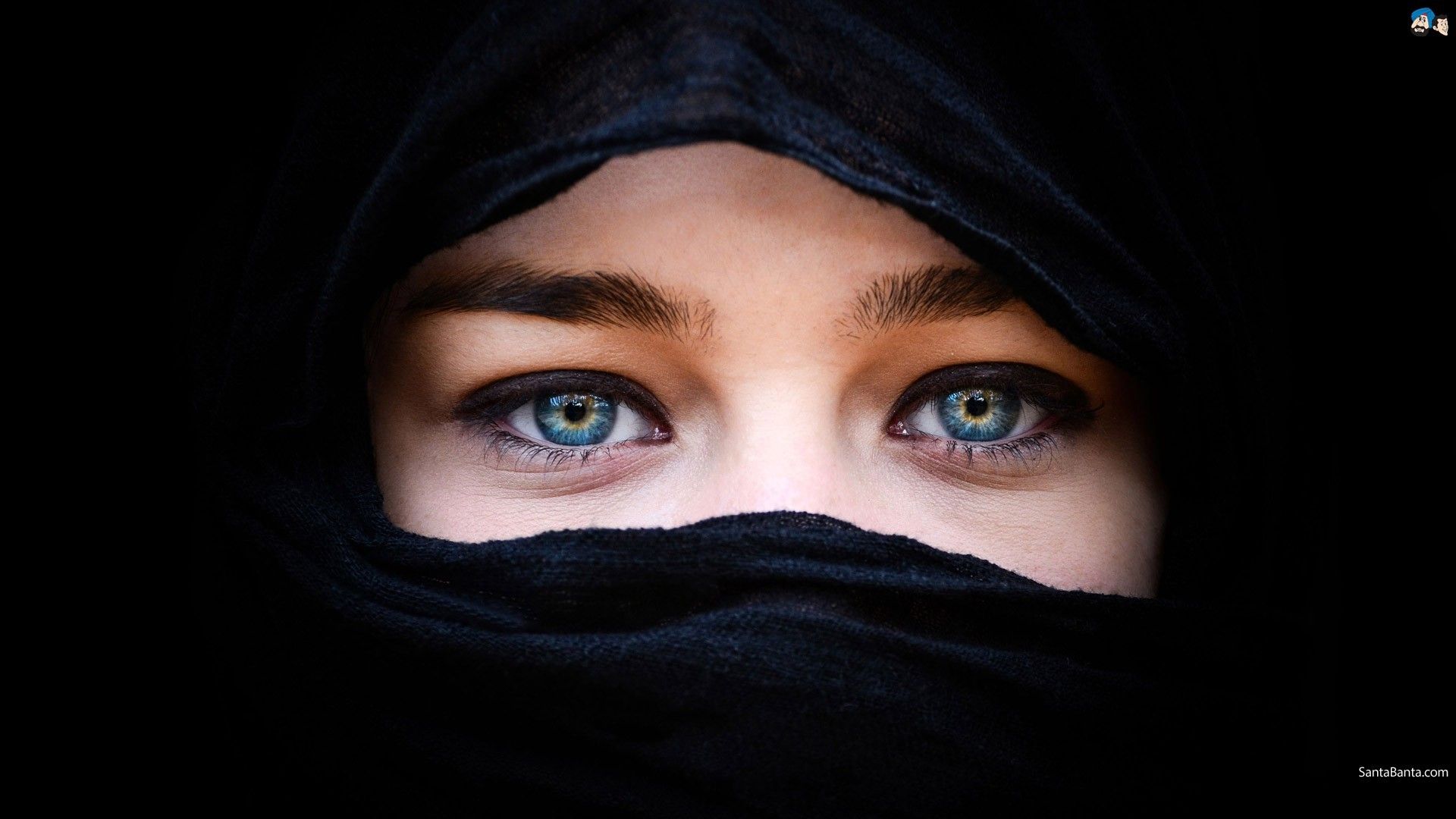 blue eyes women black blue muslim Wallpaper HD / Desktop