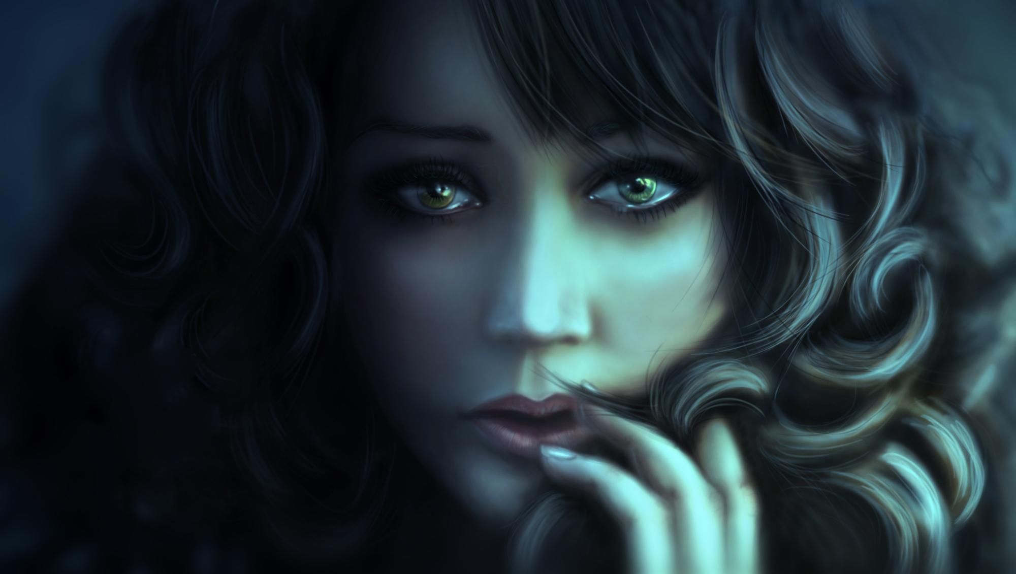 Fantasy girl woman green cry eyes beauty wallpaperx1131