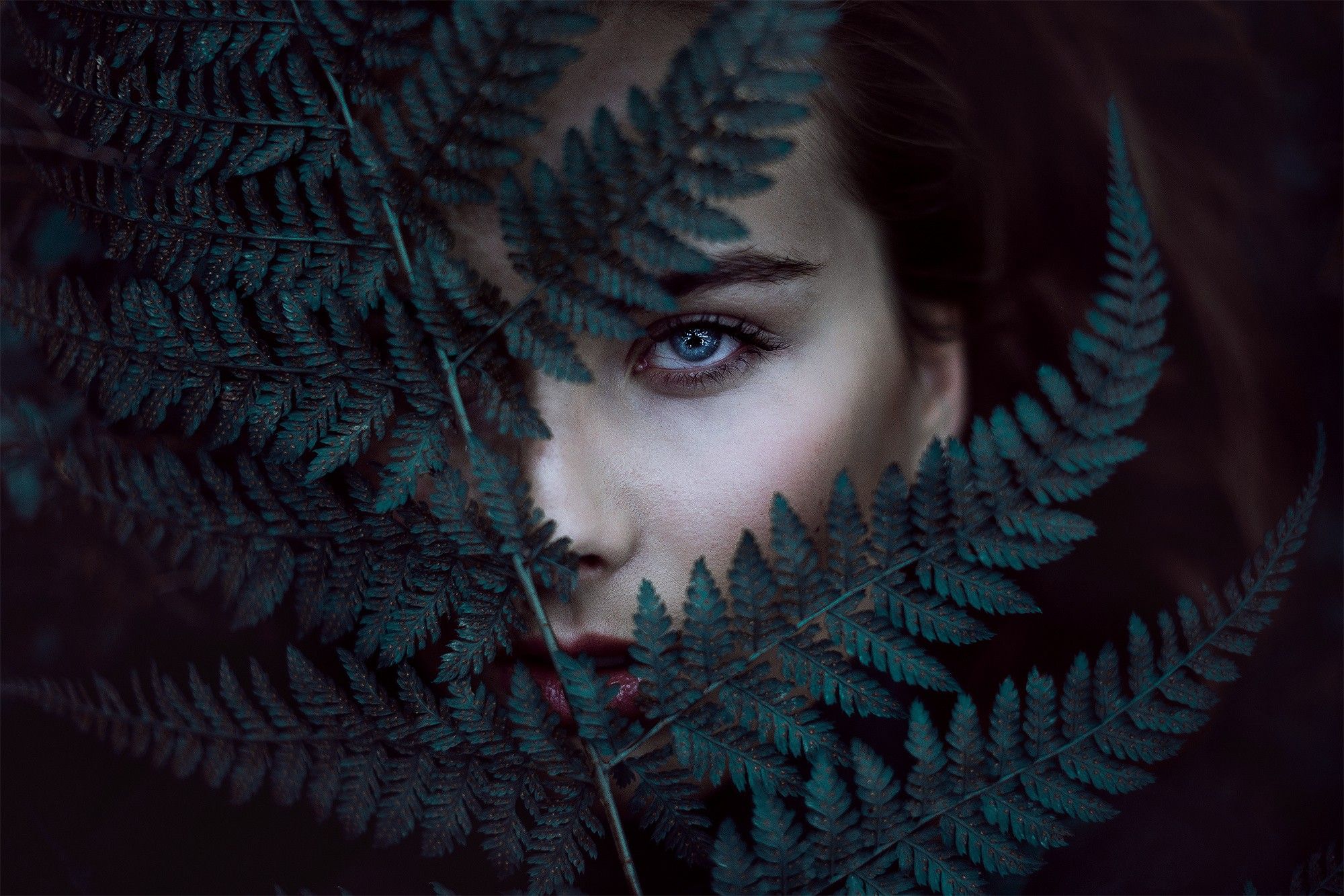 #pink lipstick, #model, #portrait, #face, #leaves