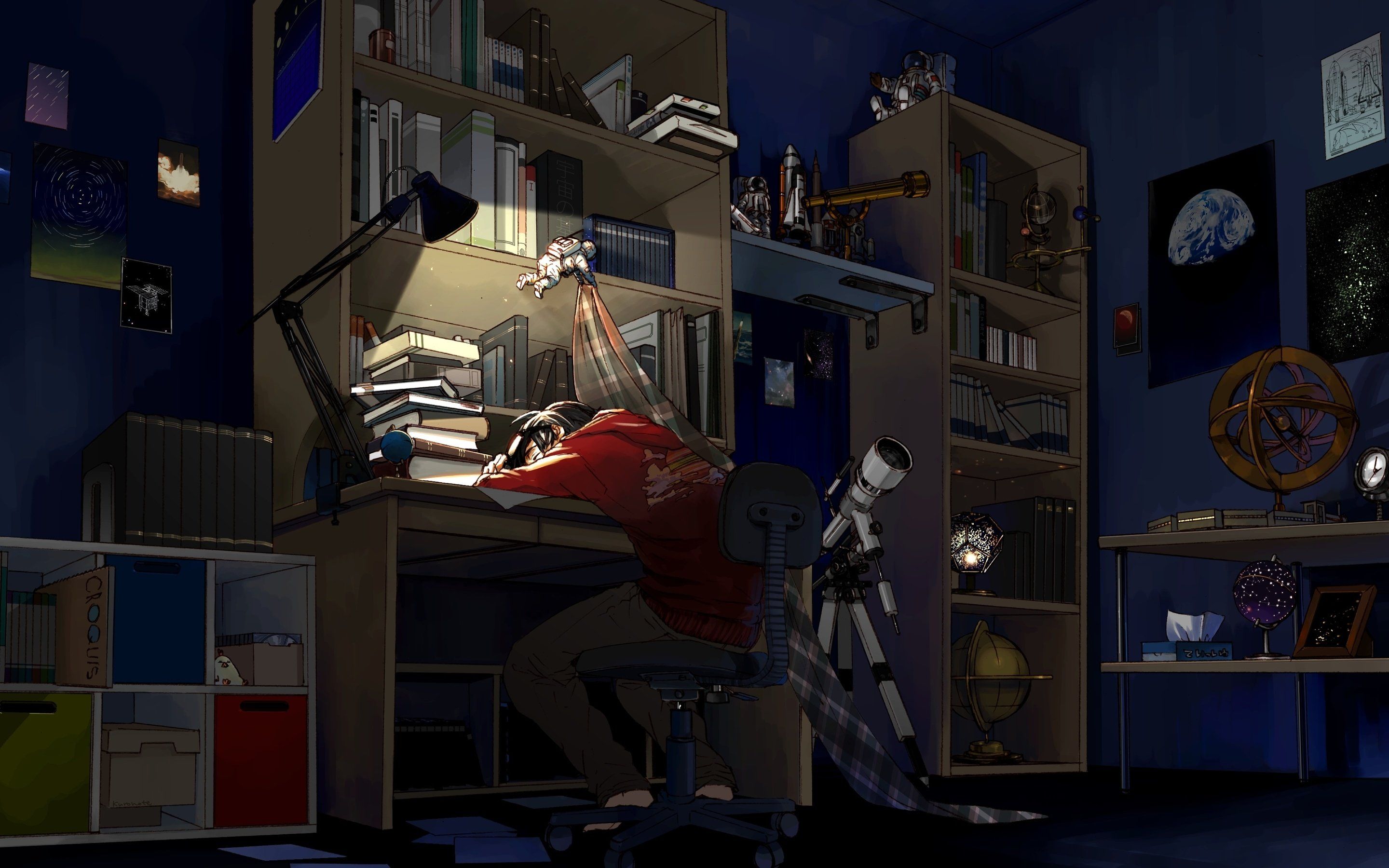 Books anime boy art anime sleep night art room wallpaper