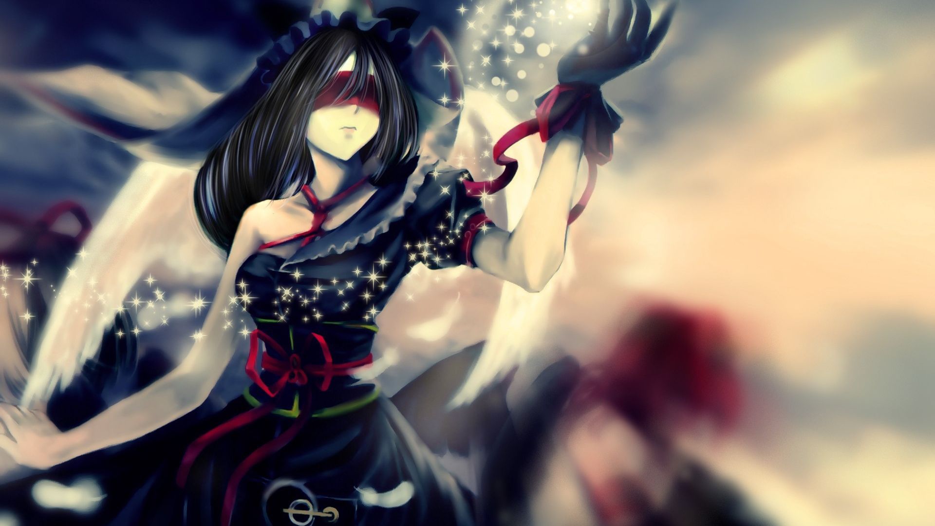 Anime girl in black dress and a mask Desktop wallpaper 1920x1080