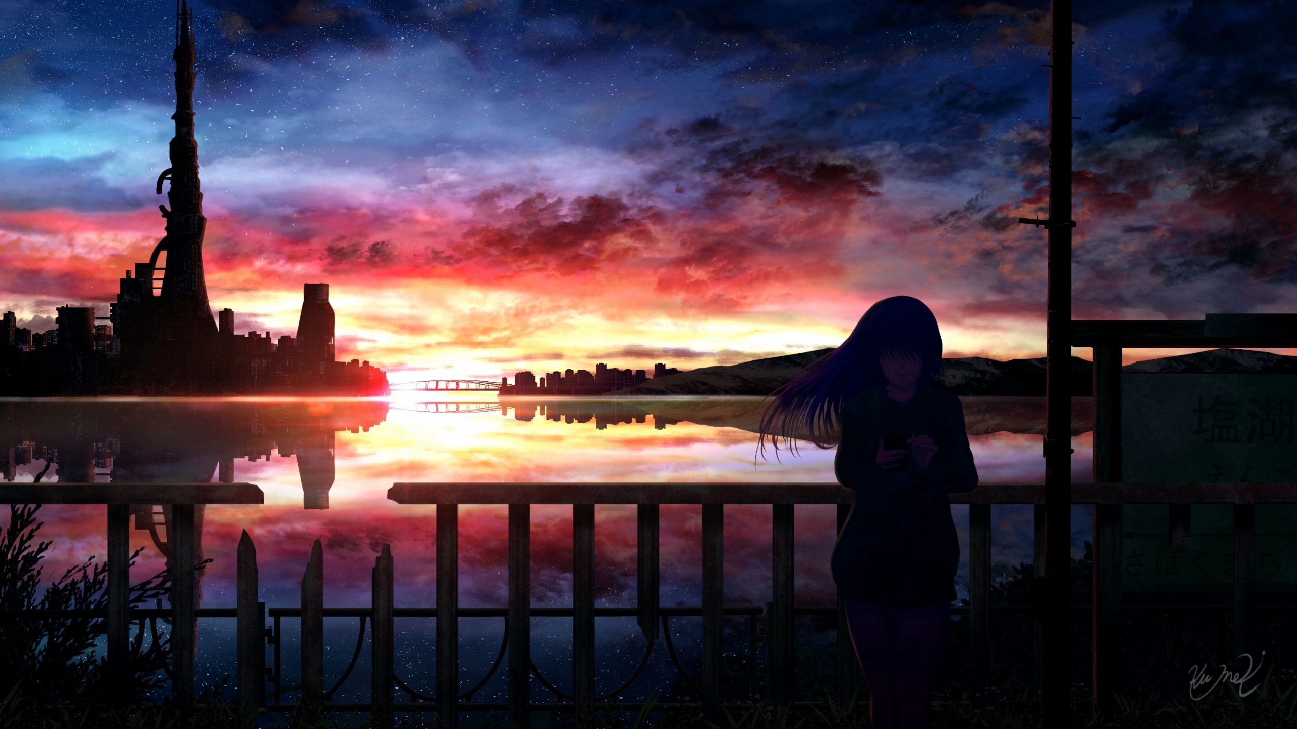 Anime Girl In Sunset 1440P Resolution Wallpaper, HD