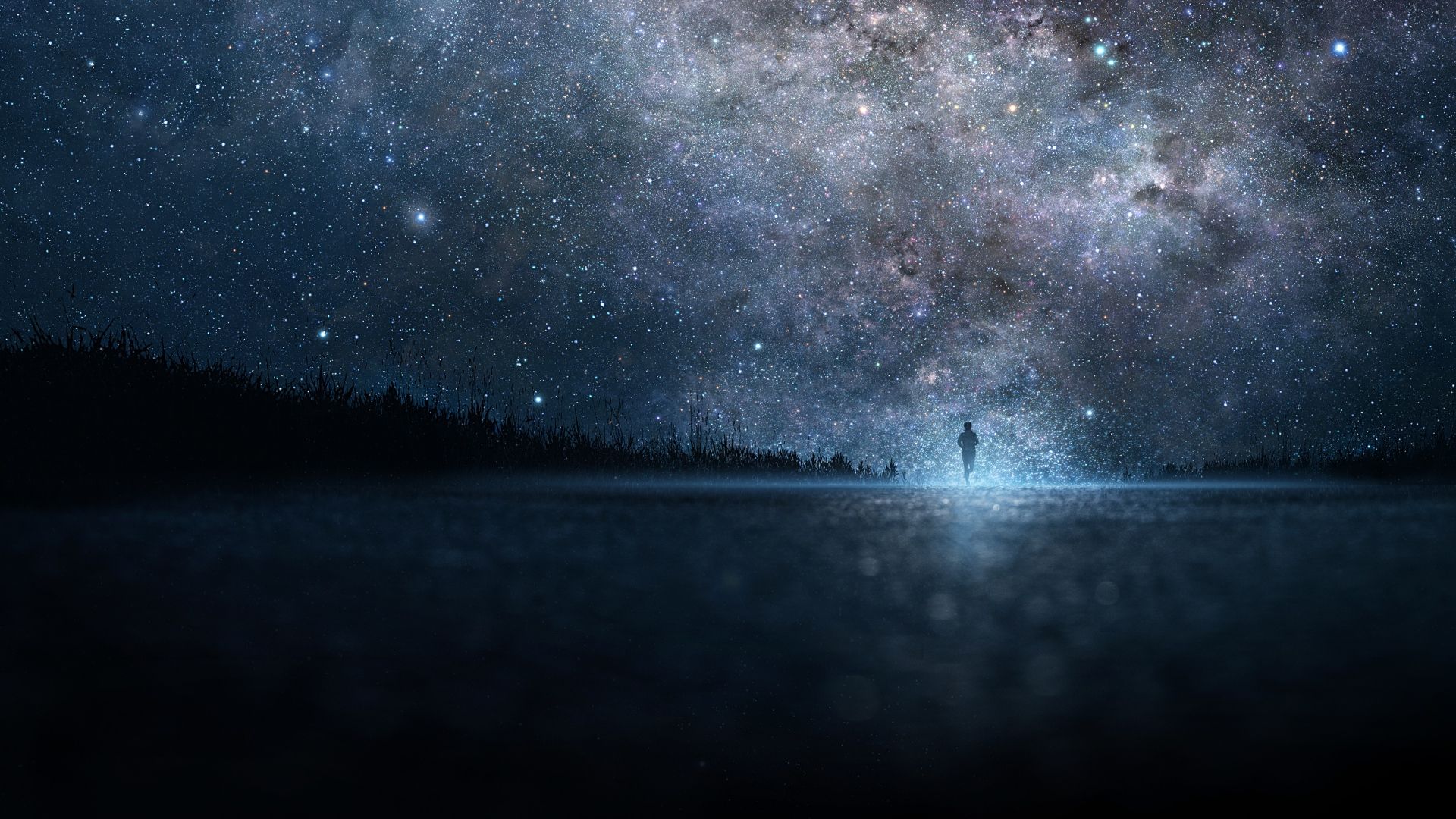 Download 1920x1080 Wallpaper romantic road to space under stars HD