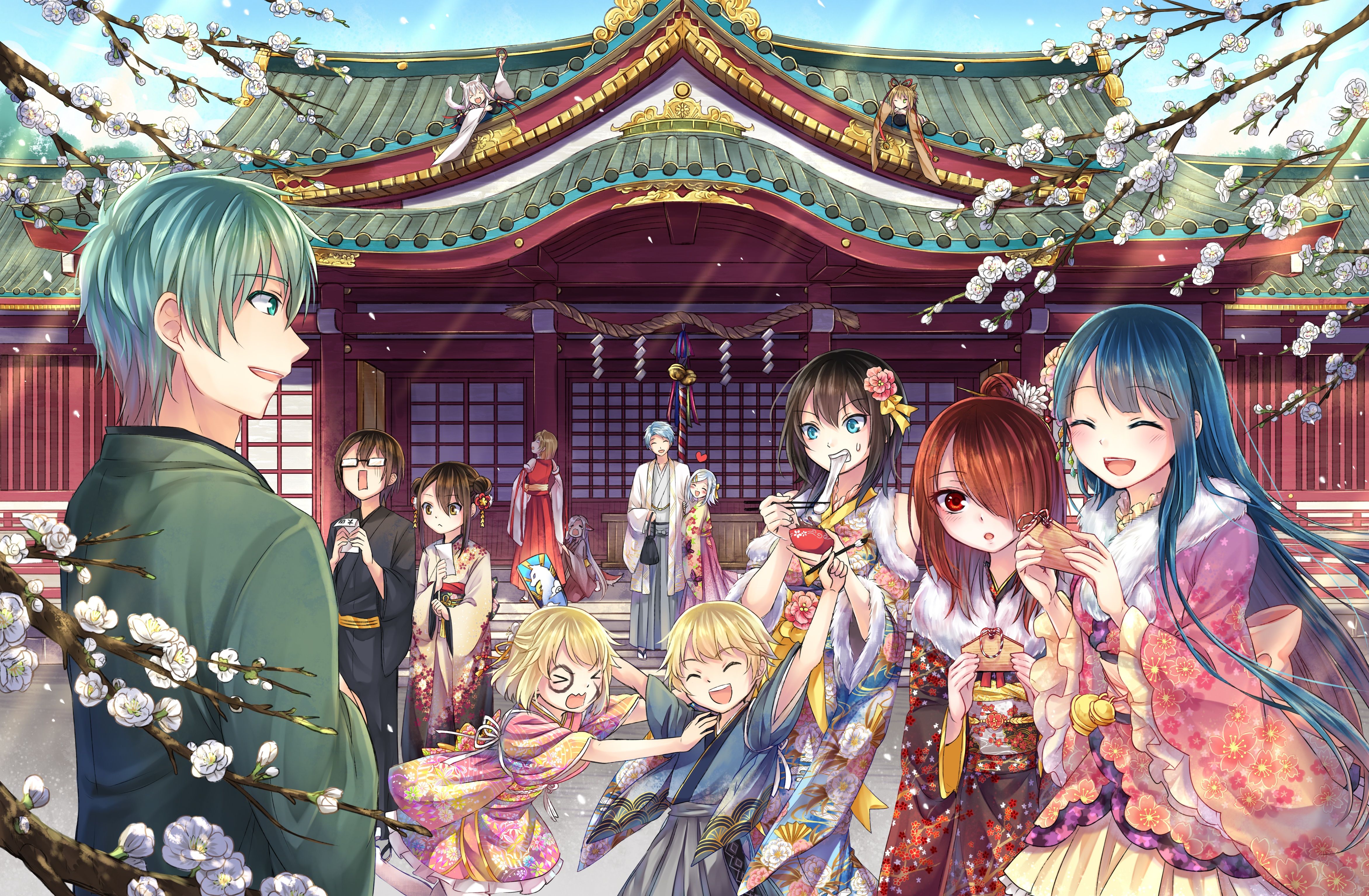 Free download New Year Kimono Girl Shrine Boy Wallpaper