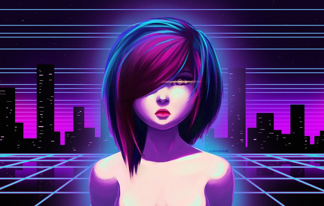 Wallpaper Girl, Night, Music, The city, Neon, Background, 80s, 80's, Synth, Retrowave, Synthwave, New Retro Wave