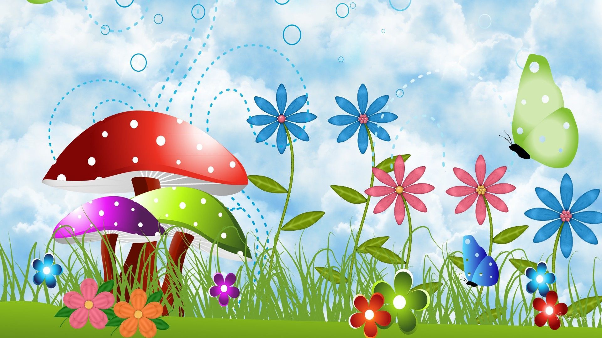 Country Spring, butterflies, Firefox Persona, flowers, grass, mushroom, sky, spring, summer. F. Spring desktop wallpaper, Free spring wallpaper, Spring wallpaper