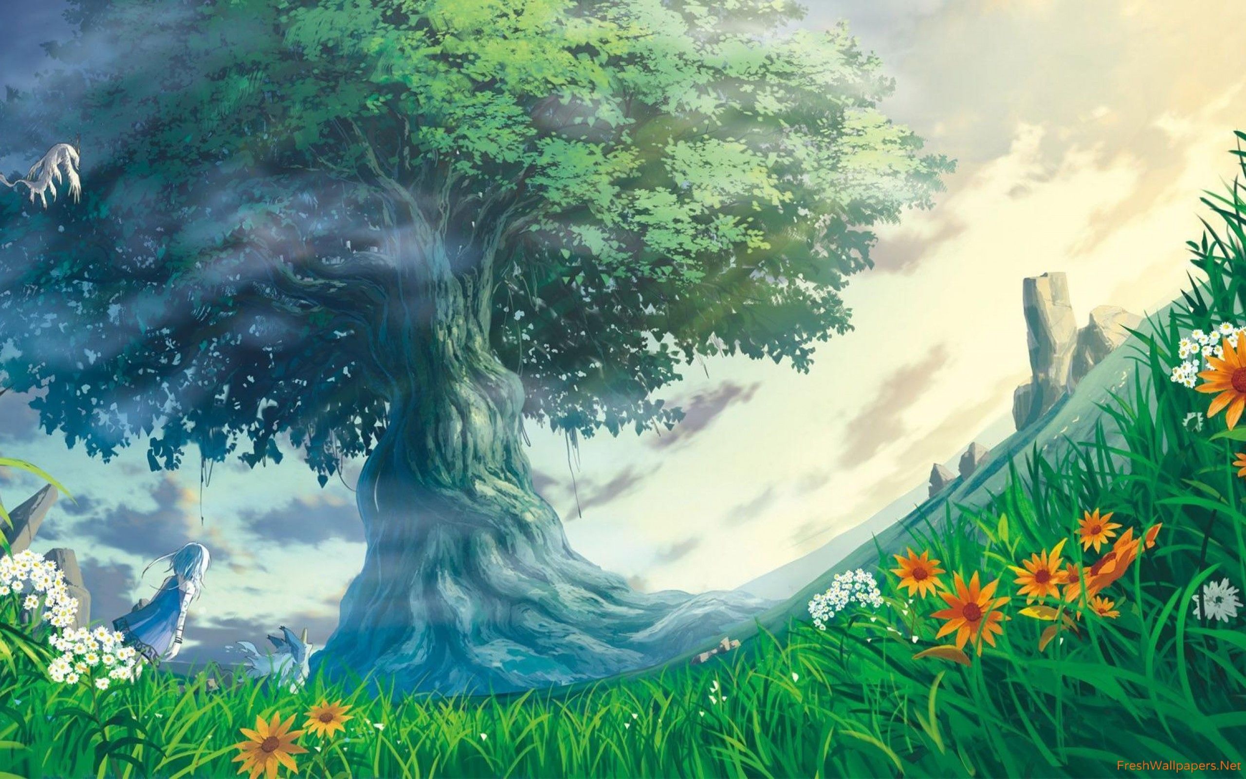 anime landscape tree
