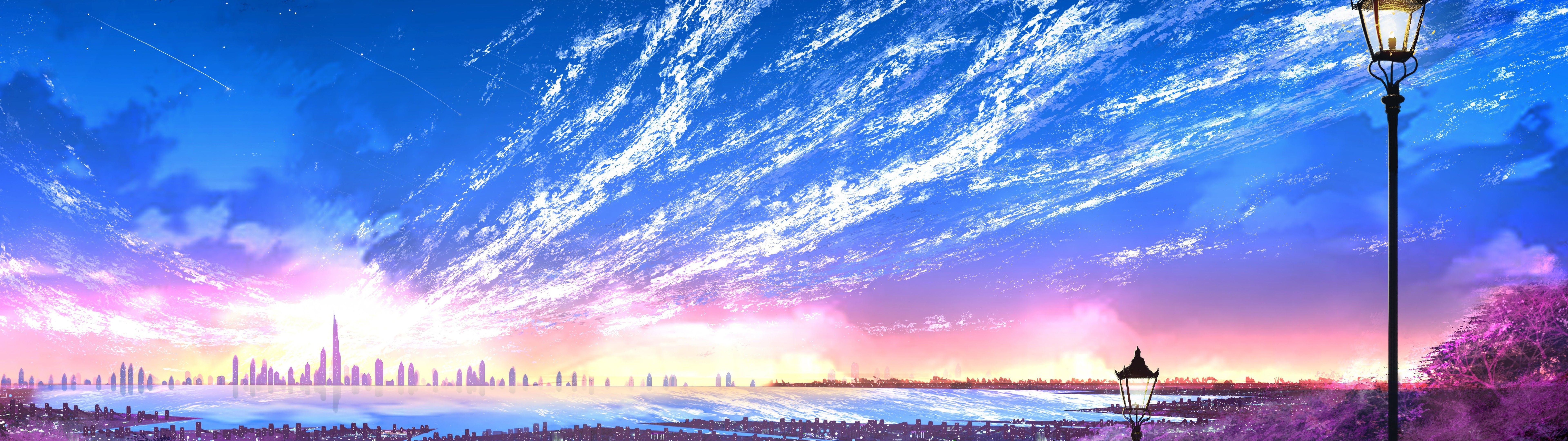 Sky, City, Scenery, Horizon, Landscape, Anime, 8k, Image
