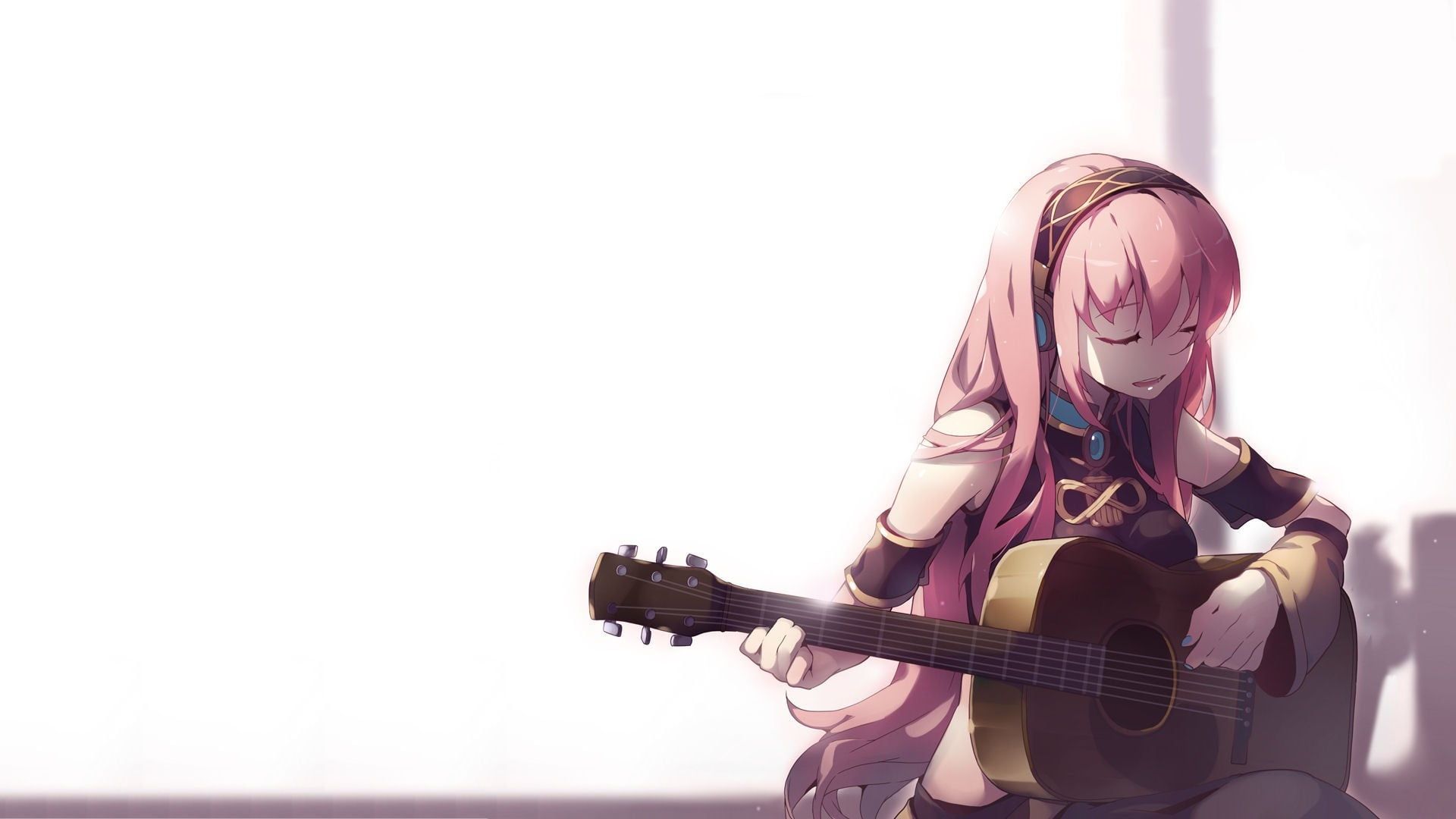 Pink haired anime girl playing guitar illustration, anime girls