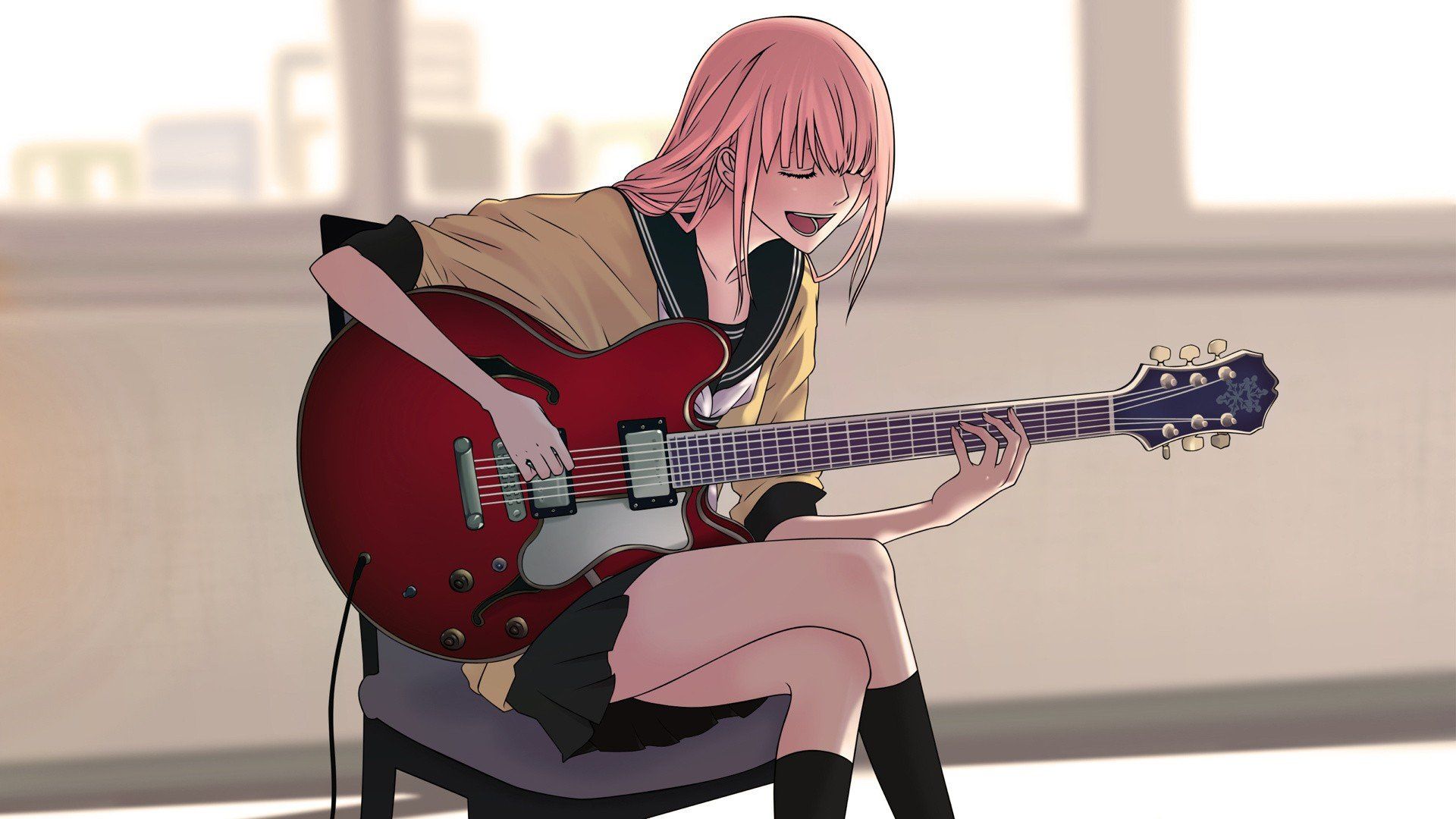 Vocaloid, Music, Megurine Luka, Anime girls, Guitar HD Wallpaper
