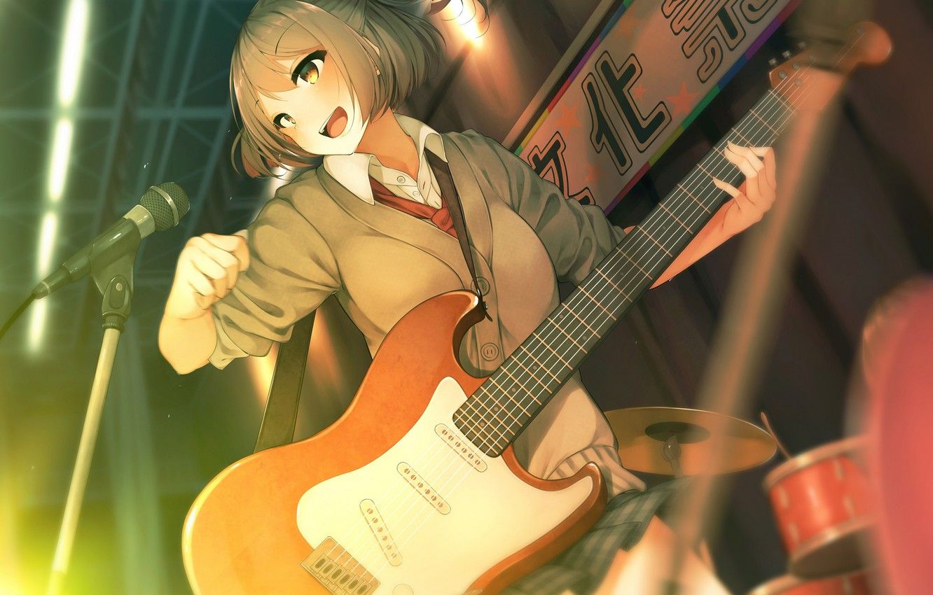 Wallpaper music, guitar, anime, girl image for desktop, section