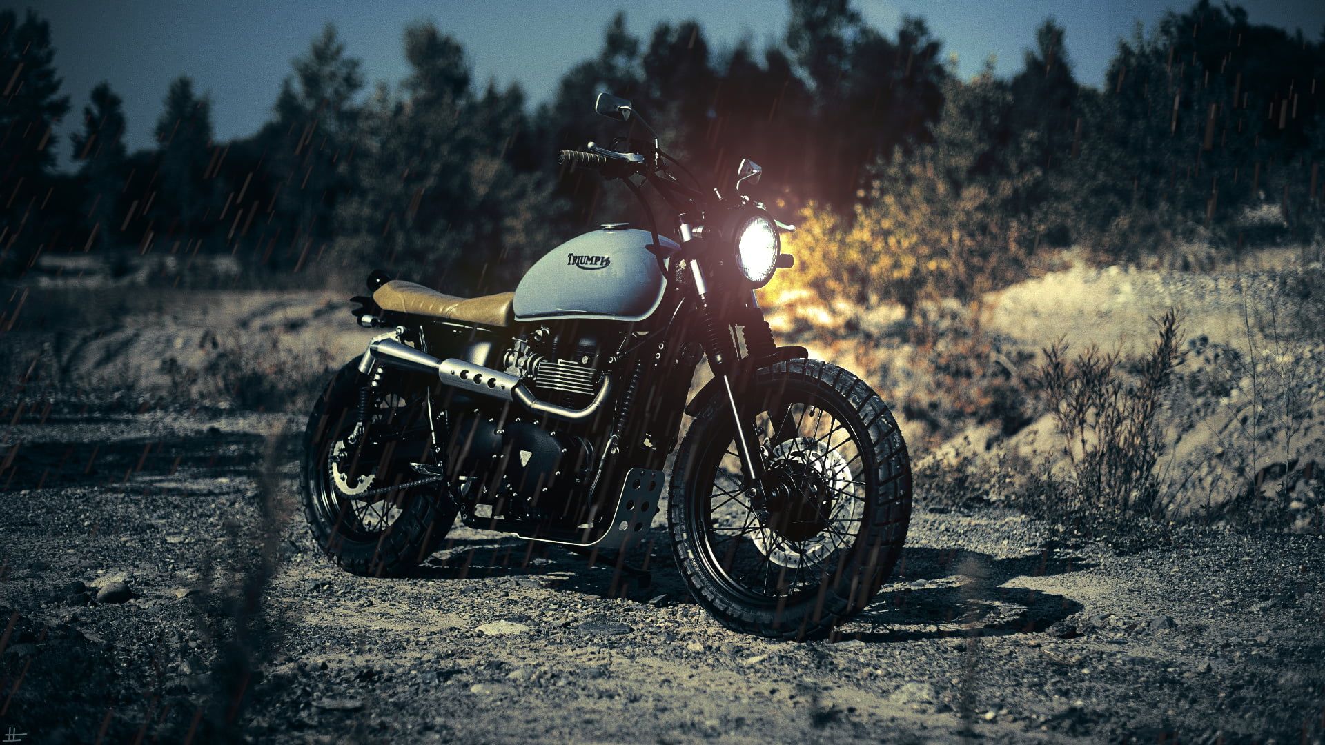 Teal and brown scrambler motorcycle, motorcycle, vehicle, Triumph HD wallpaper