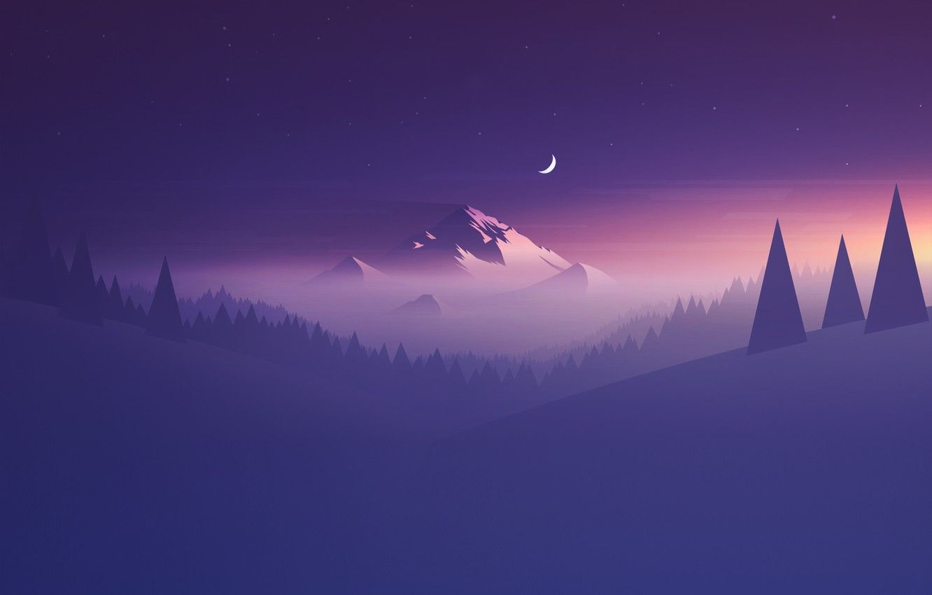 Wallpaper Moon, Purple, Mountain, Minimalism, Abstraction image