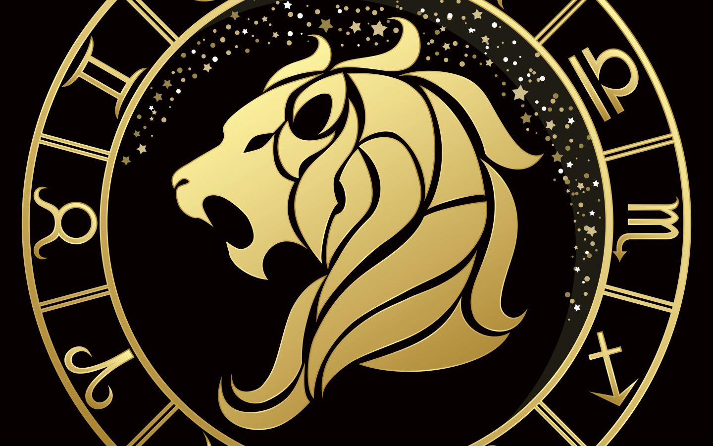 Golden zodiac sign Leo on a black backgrounds Desktop wallpapers.