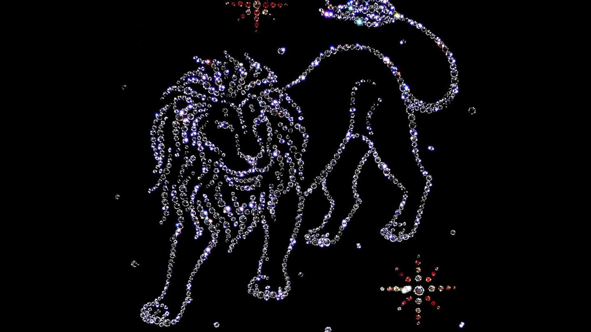 Brilliant zodiac sign Leo on a black background. Desktop