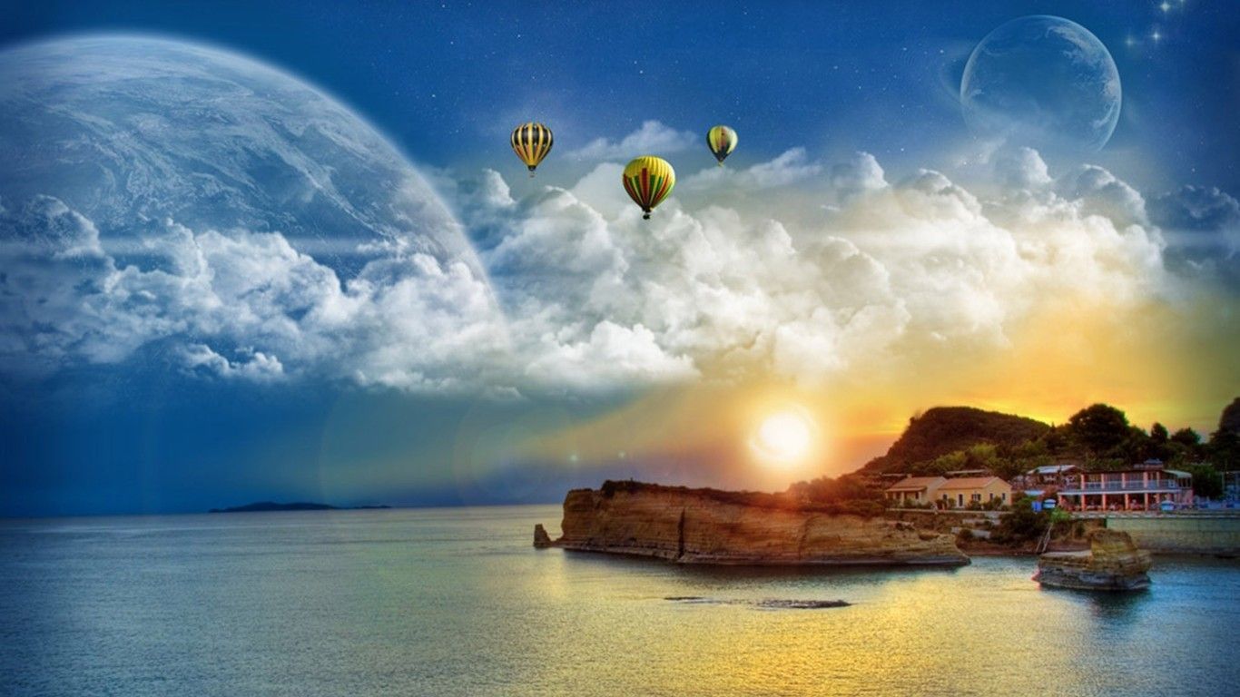hot air balloons on the ocean. Download Hot air balloons floating