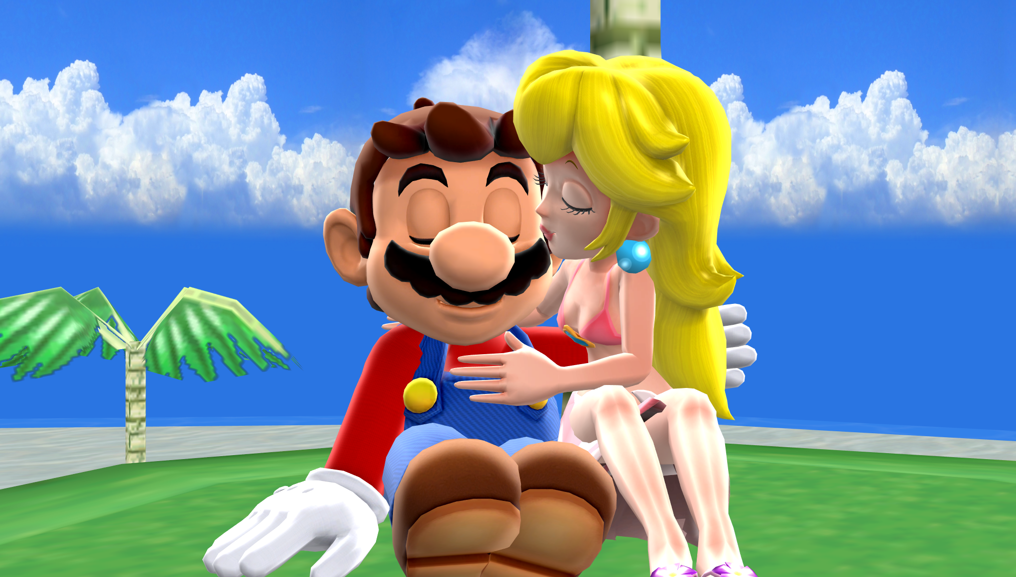 Mario and Peach in Sunshine Isles Beach MMD Kiss and Peach