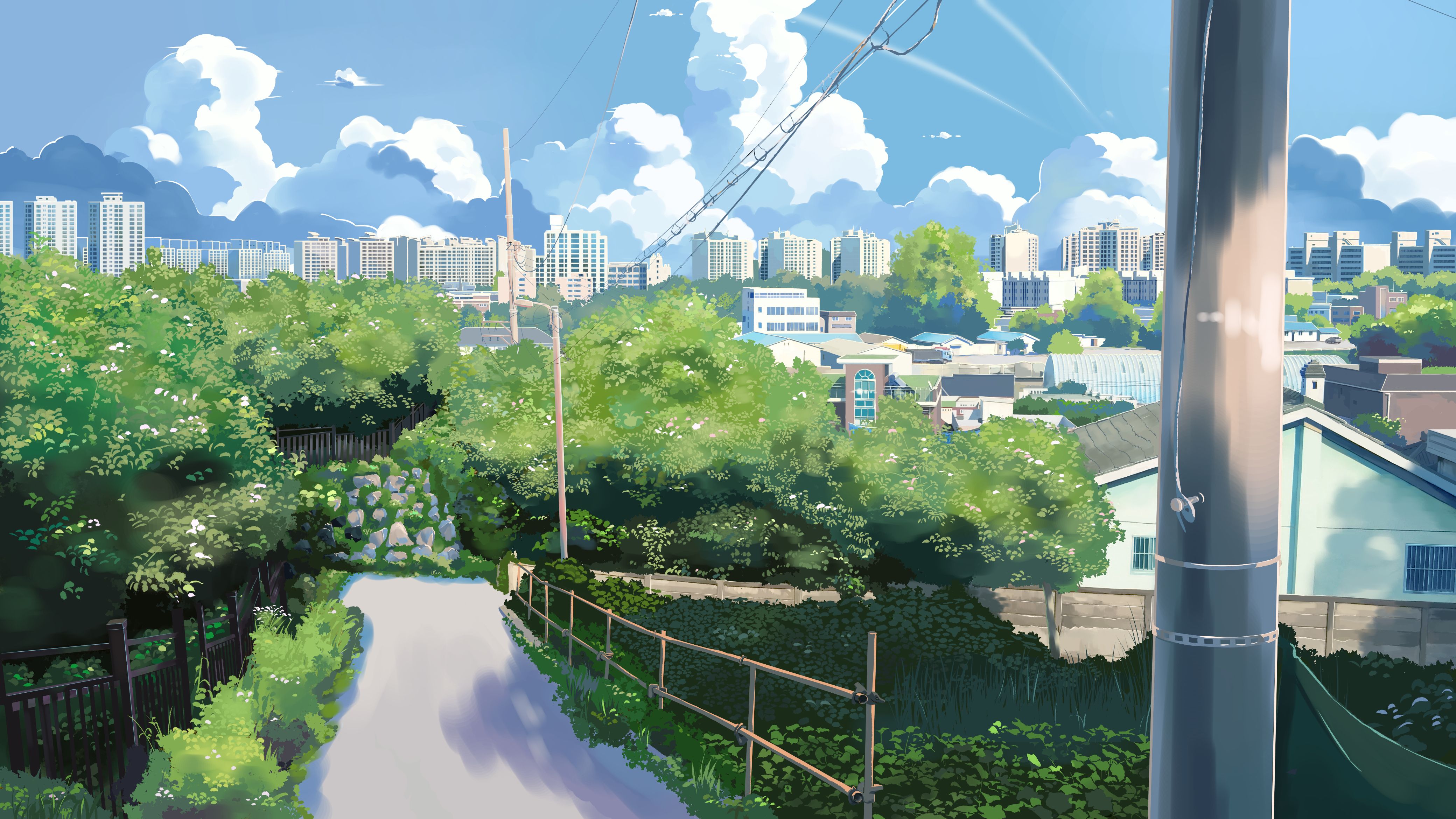 dual monitor wallpaper anime city landscape