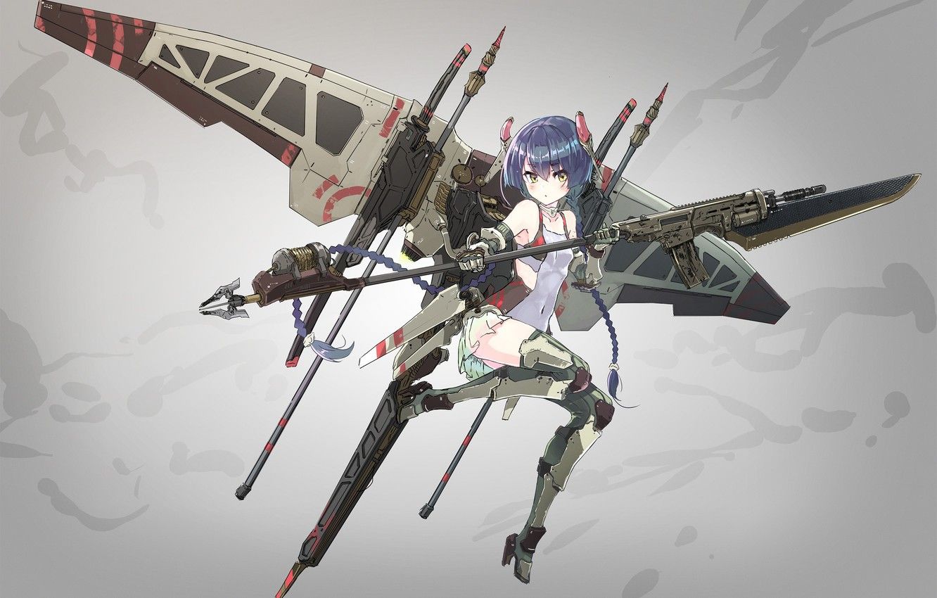 Wallpaper girl, gun, mecha, weapon, anime, blade, rifle, suit
