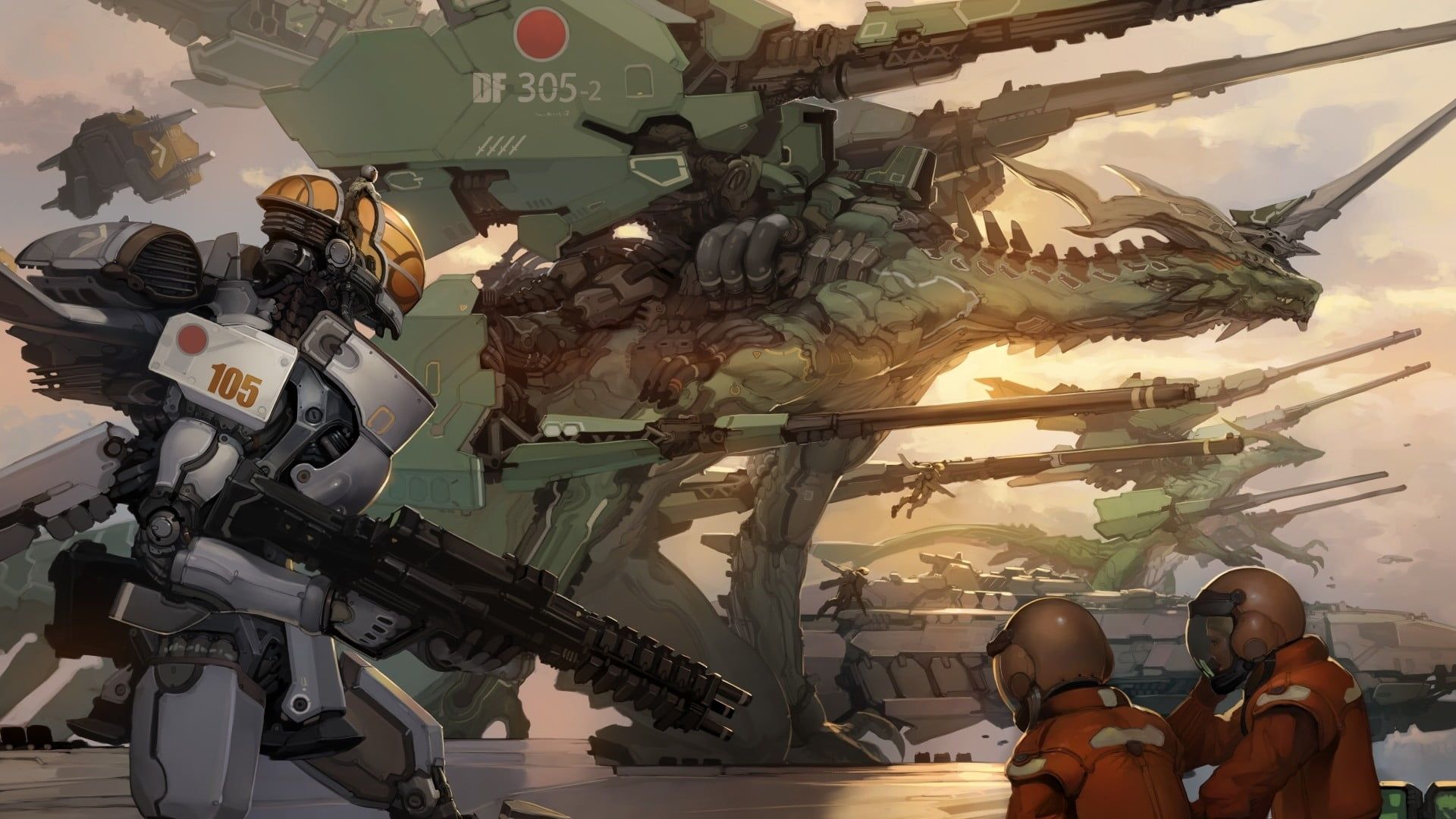 Robot illustration, anime, mech, battle, futuristic HD wallpaper