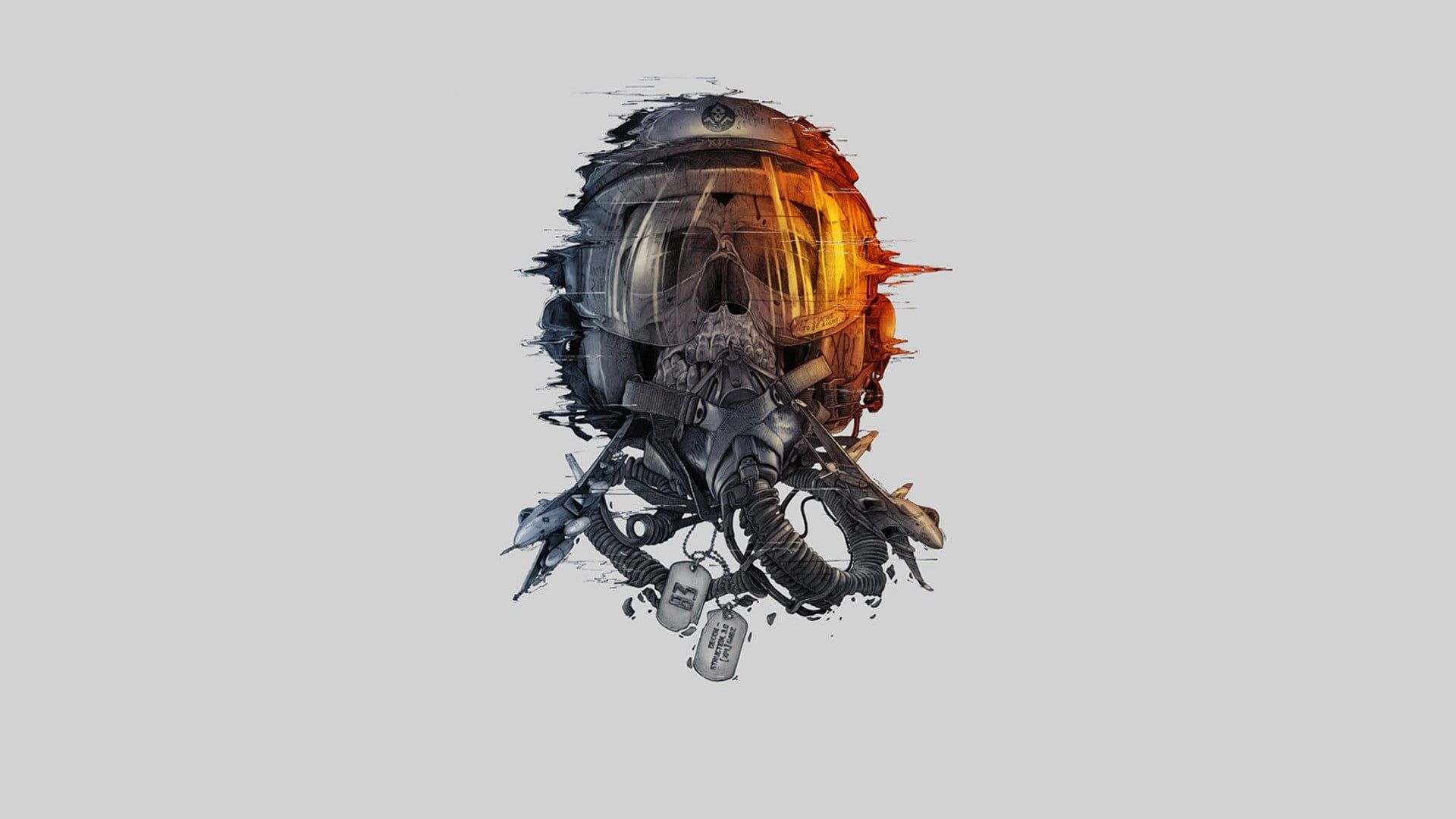 Digital art, pilot, skull, helmet HD wallpaper
