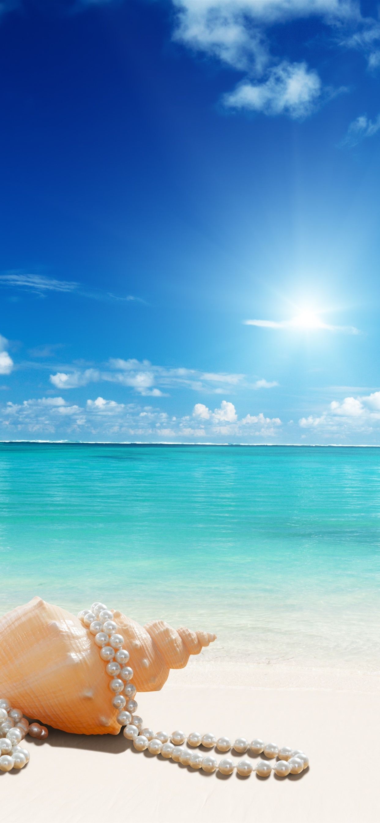 Beach, seashell, jewelry, sea, sunshine, blue 1242x2688 iPhone 11