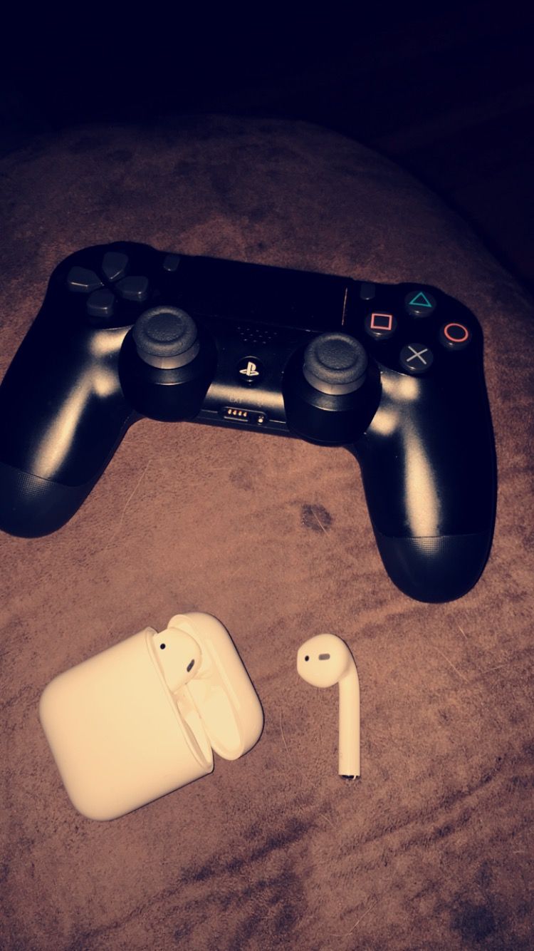 AirPods and ps4 aesthetic. I got AirPods, new games, went out to