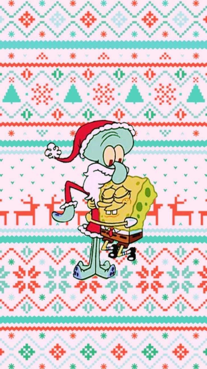 iPhone and Android Wallpaper: Squidward and Spongebob Christmas