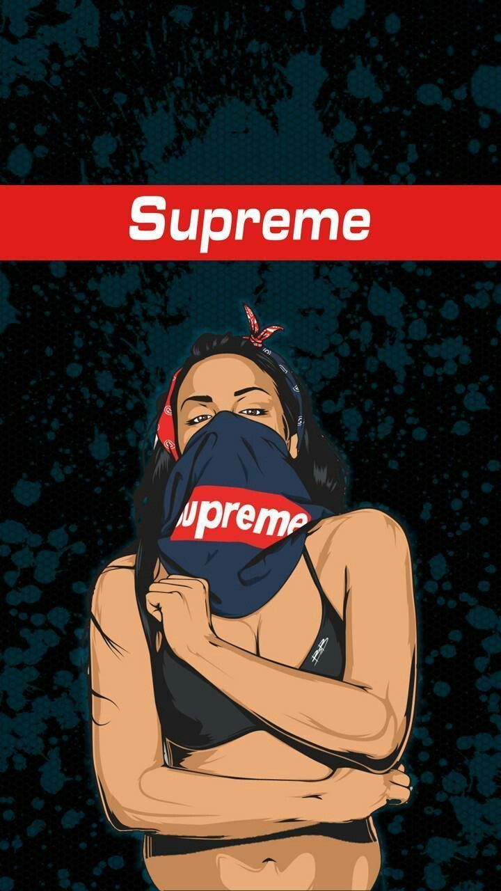Girl Wearing Supreme Cartoon Wallpaper