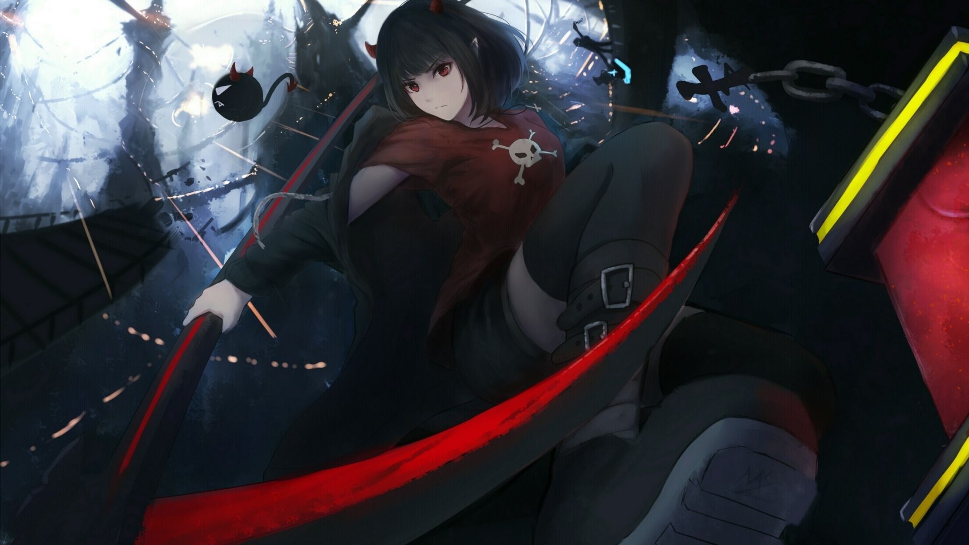 Desktop wallpaper anime girl, fight, dark, HD image, picture