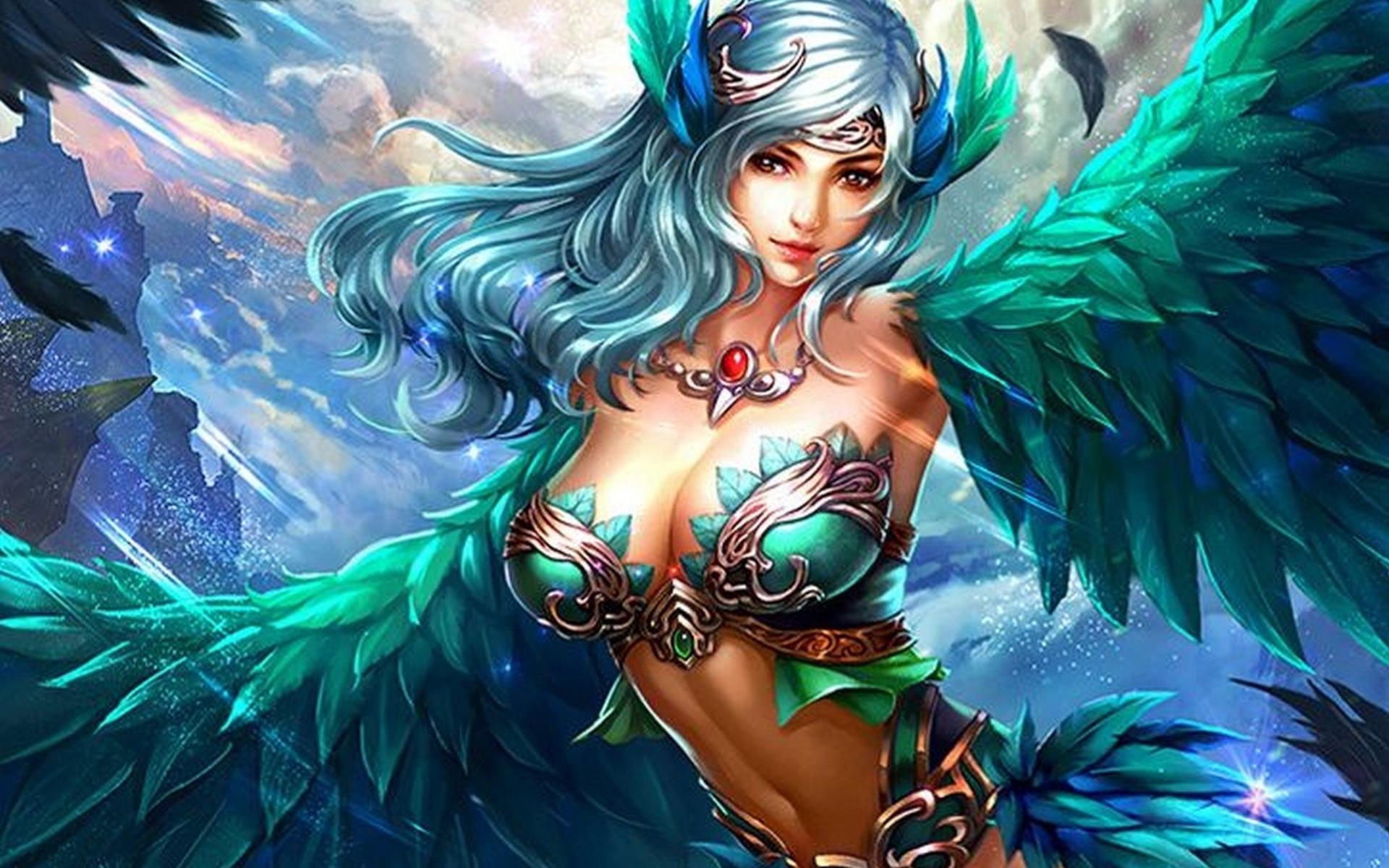 Hot Fantasy Girl Wallpaper Green Hair Warriors Female