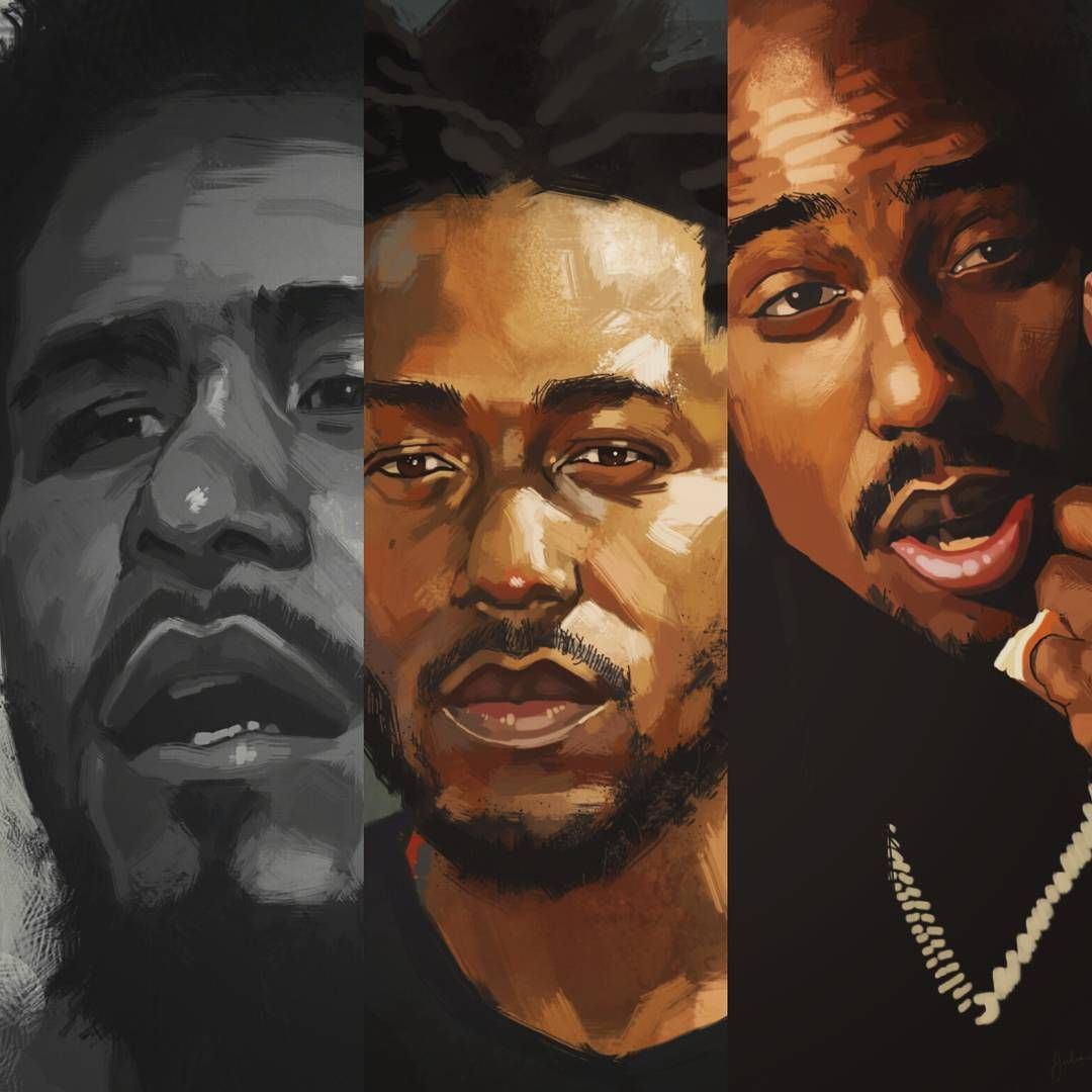 Freaking legends right here Cole, Lamar, and Shakur. J cole art