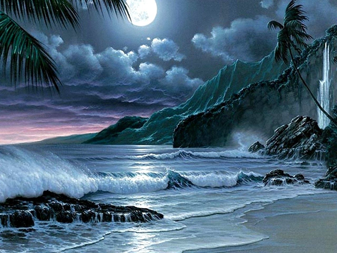 Tropical Island Animated Wallpaper Moon Night Image