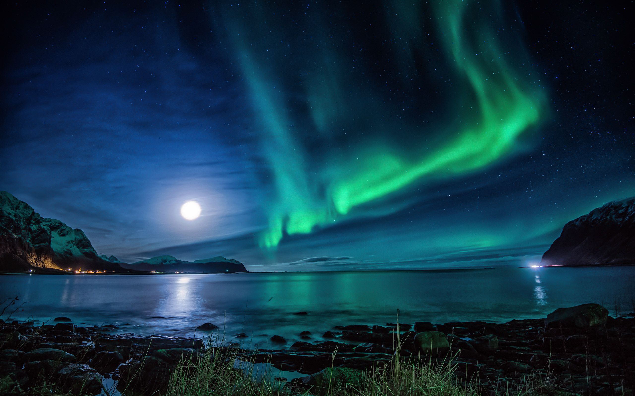 Aurora Borealis Moon Night, HD Nature, 4k Wallpaper, Image