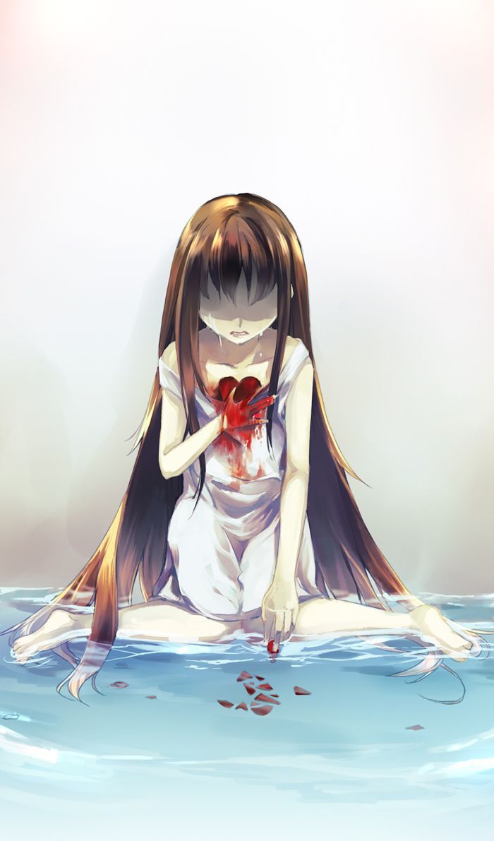 anime girl broken heart drawing