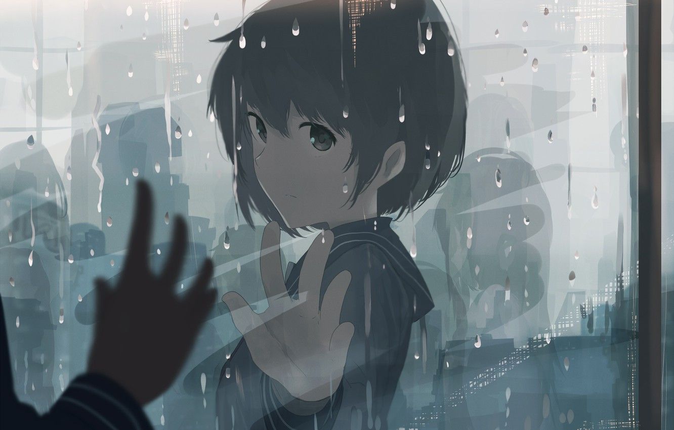 Wallpapers rain, blue, eyes, anime, art, mfua. RU image for