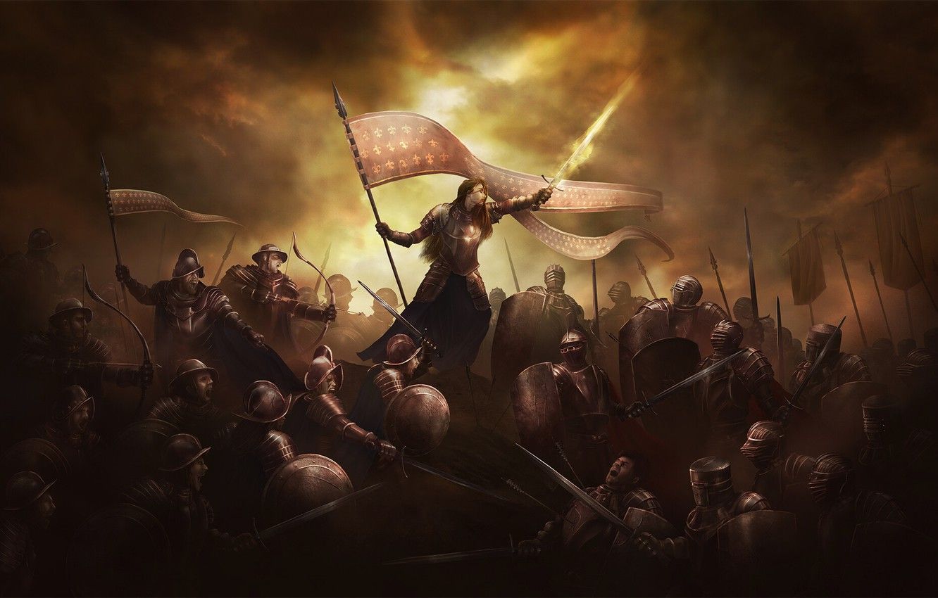 Wallpaper France, Girl, War, Armor, Flag, Battle, Sword, Knights