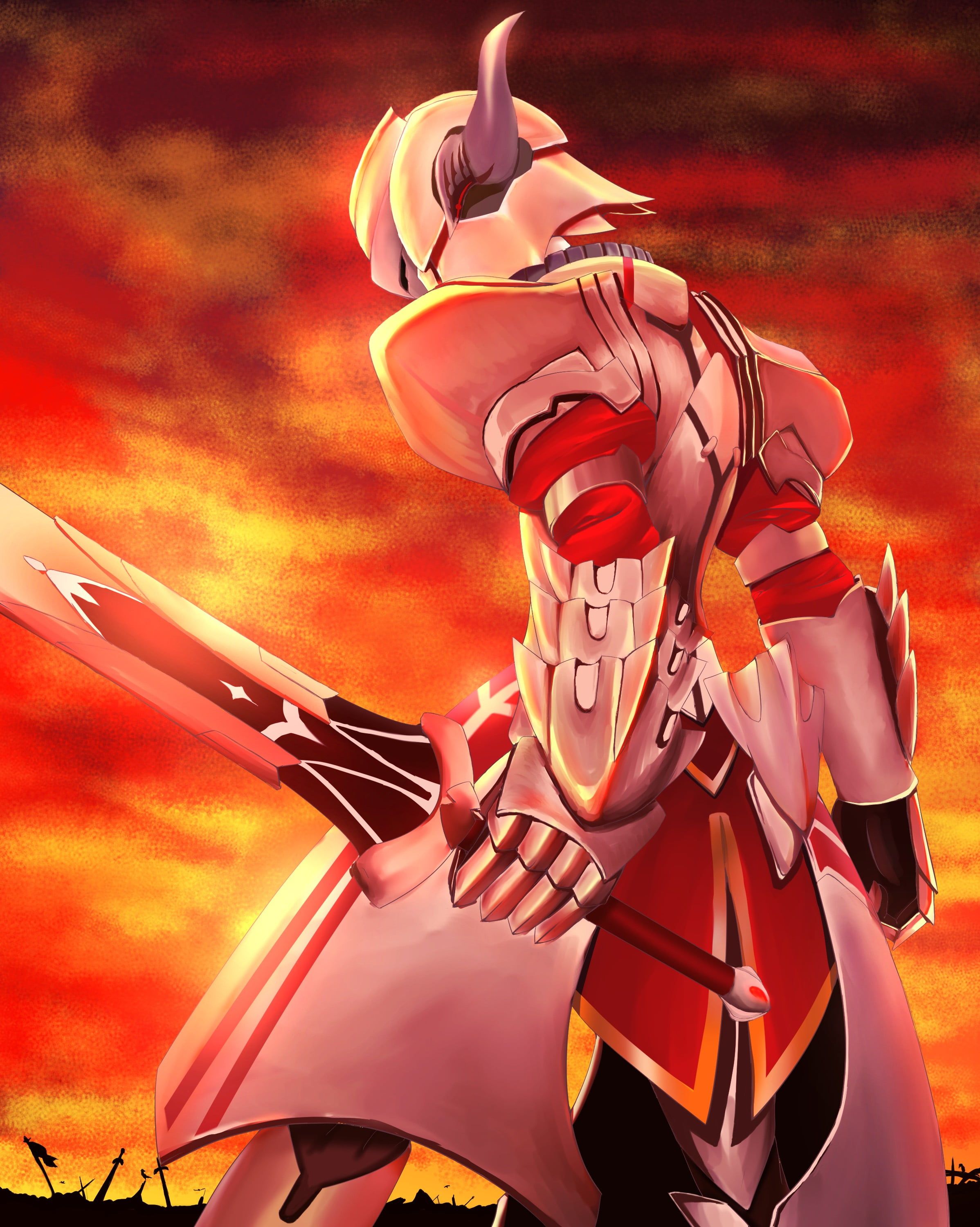 Armored person holding sword illustration, anime, armor, knight