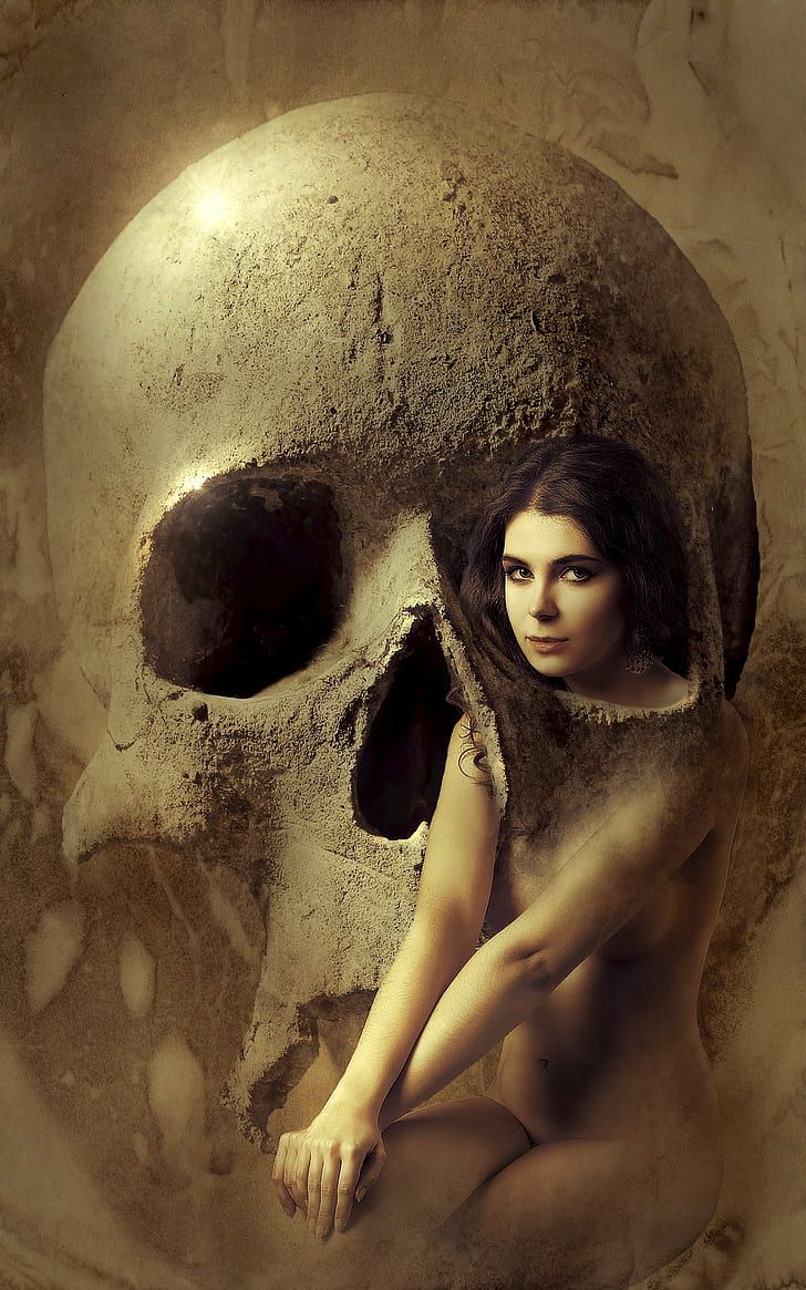 Royalty Free Photo: Skull With Naked Woman Wallpaper