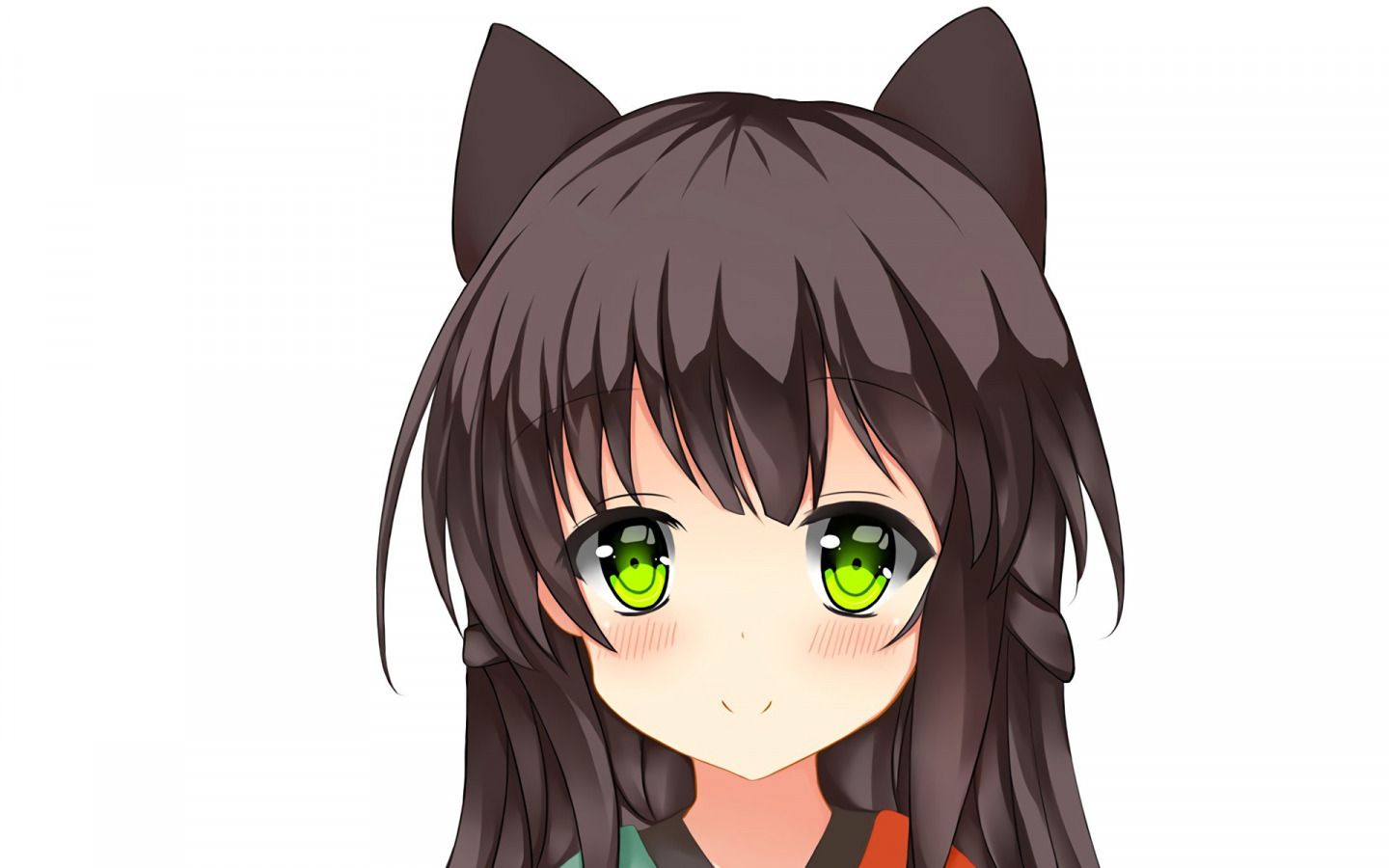 Download wallpaper girl, green eyes, nothing, blush, anime, cat