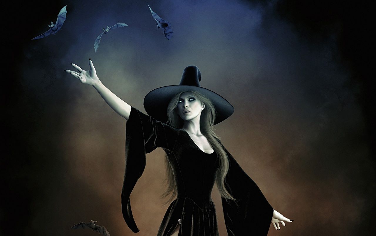 Picture Bats Magic Gothic Fantasy Hat Fantasy young woman
