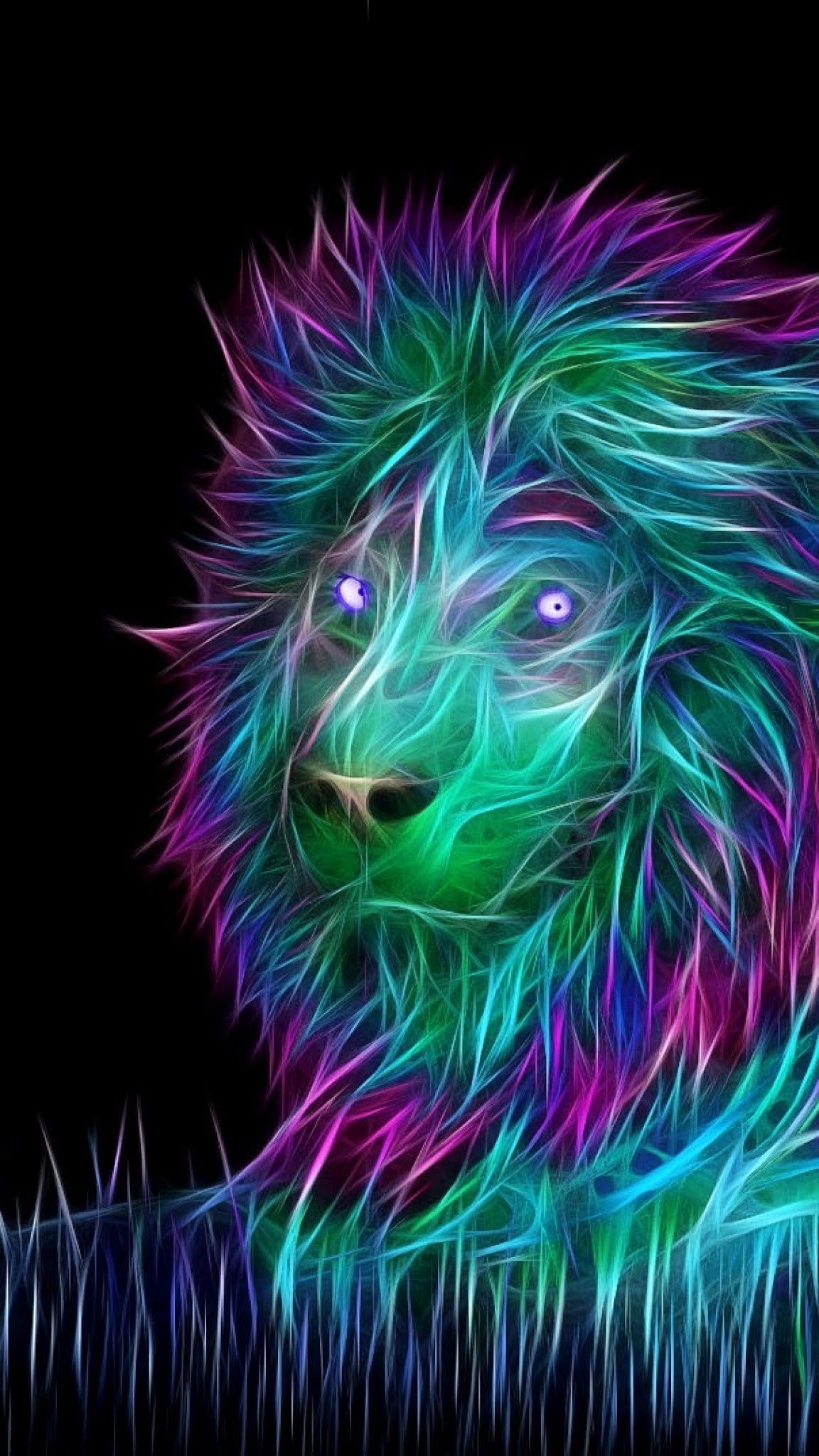 iPhone Wallpaper. Lion, Purple, Neon, Felidae, Big cats, Fractal art
