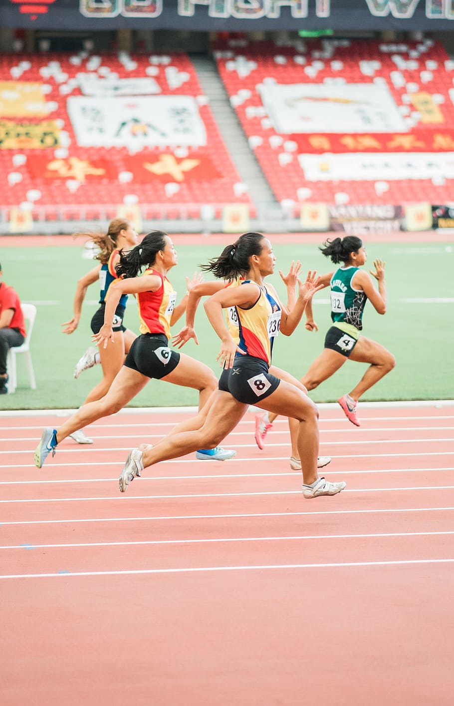 HD wallpaper: women running on track field, bleachers, school