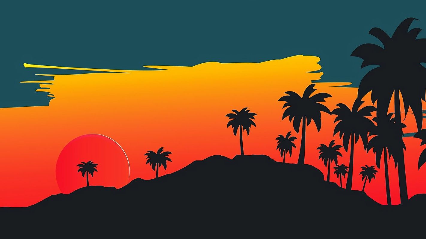 Summer Palm Tree Sunset Retrowave Free Wallpaper download