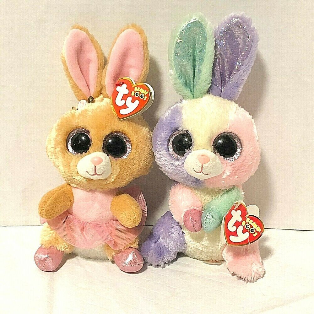 6” Bloom The Easter Rabbit Bunny Beanie Boo Twinkle Toes Pair Lot