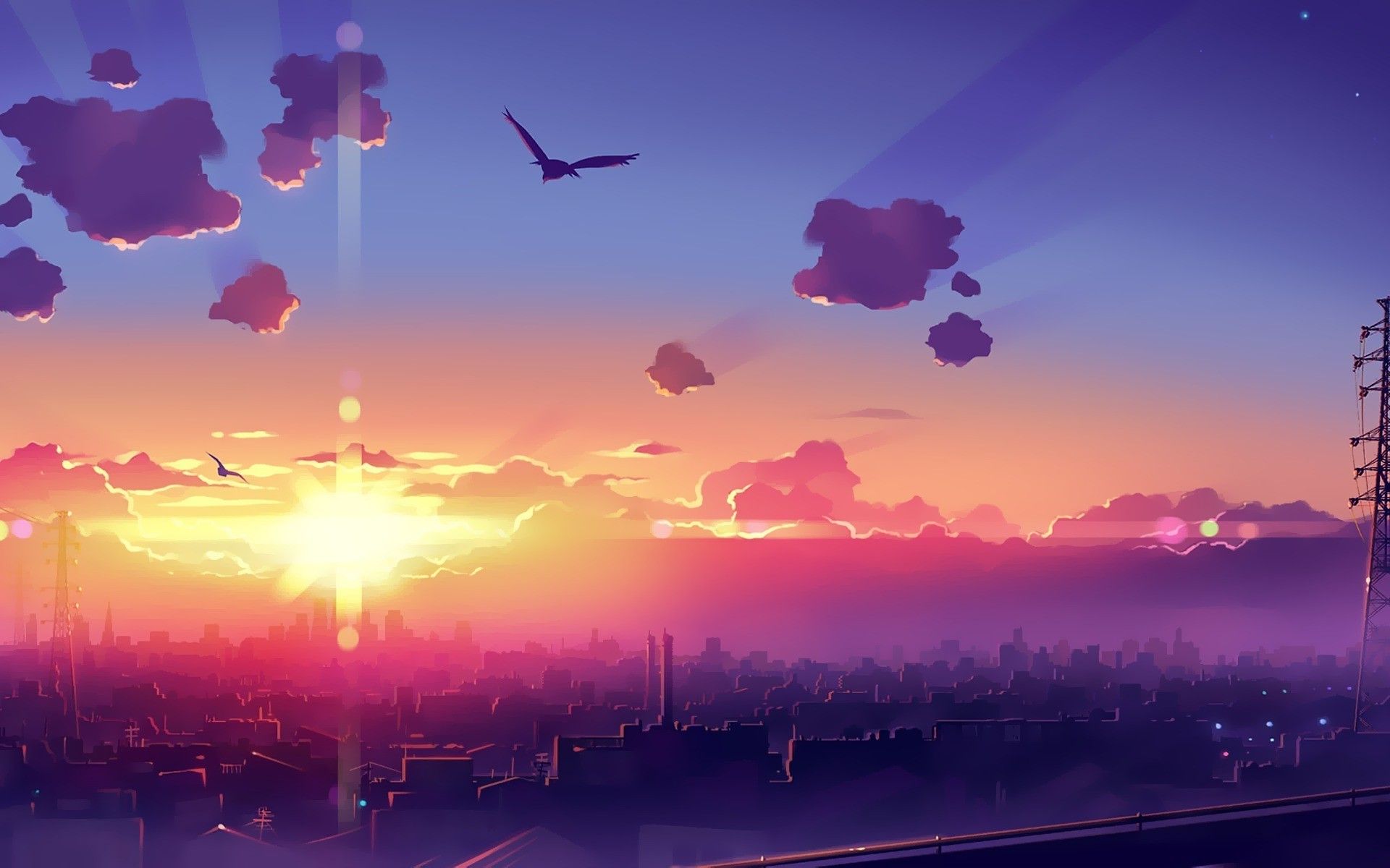 Artwork, Fantasy Art, Anime, City, Sunset, Sky Wallpaper